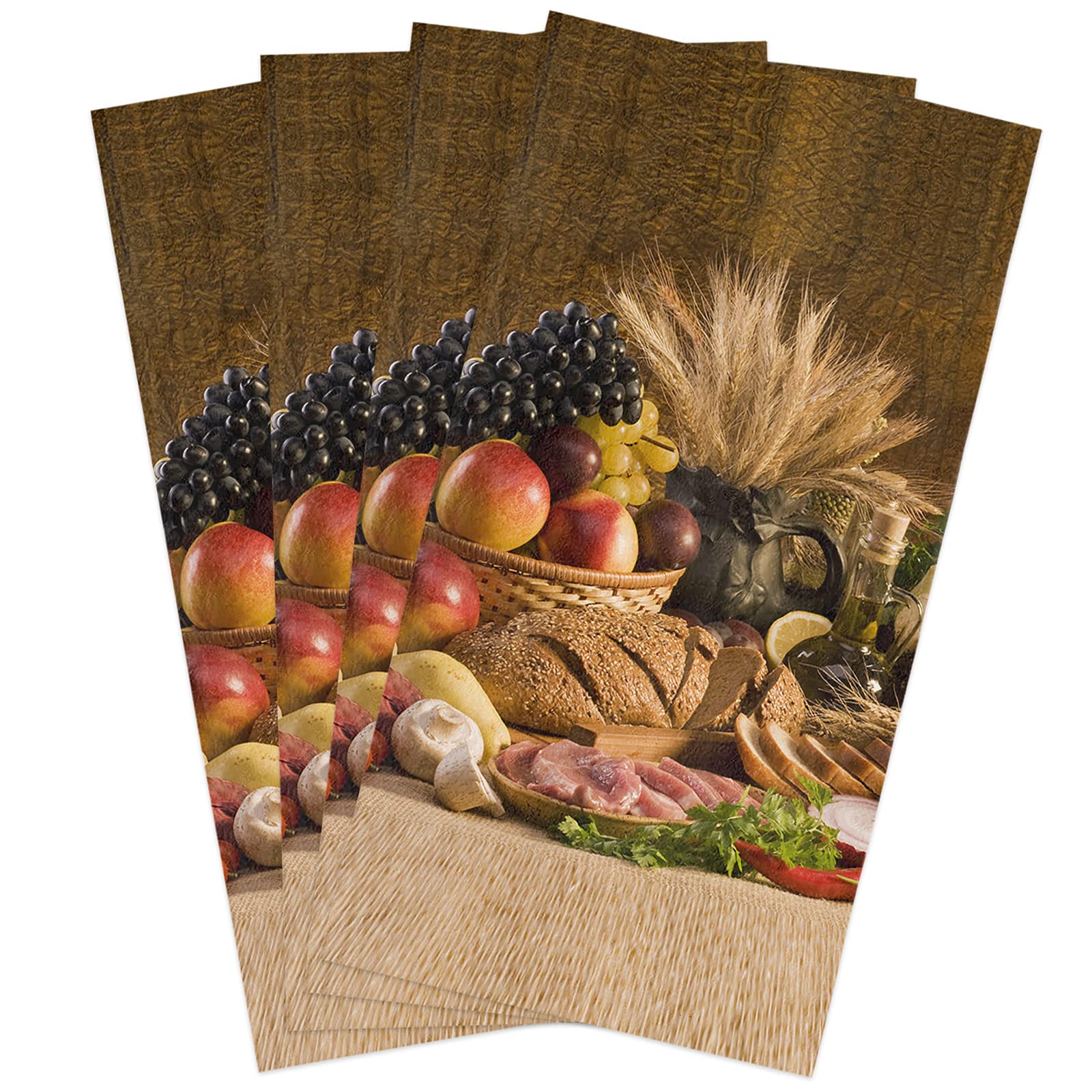 Premium Microfiber Kitchen Towels Set of 4 - Super Absorbent, Soft & Lightweight Dish Towels for Fruits, Bread & Baking (18x28 Inches) - Perfect for Kitchen, Bathroom & Harvest-Themed Decor