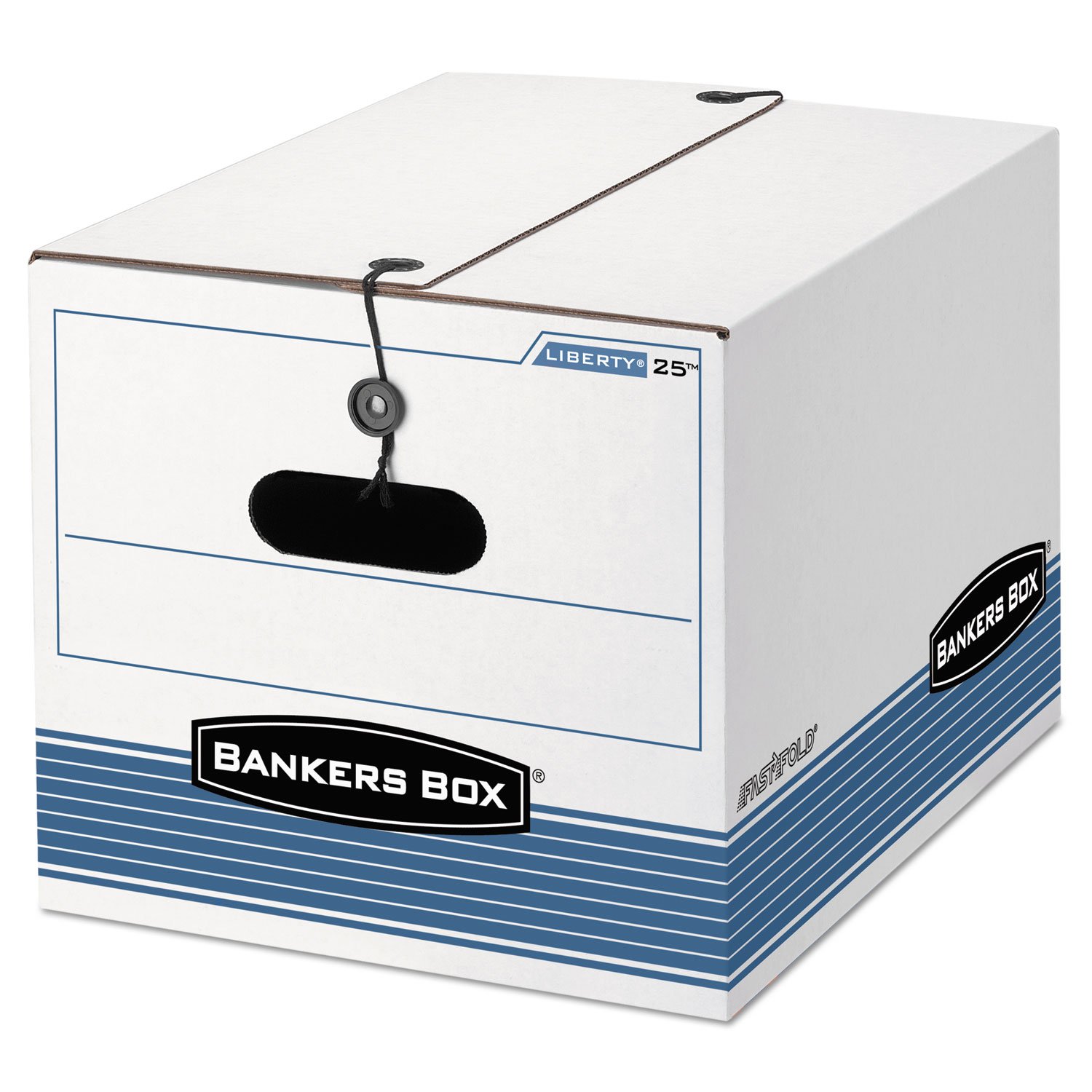 Bankers Box 0002501 STOR/FILE Storage Box - Legal/Letter Size, White/Blue, Tie Closure, 4-Pack - Perfect for Office Organization, Document Storage & Home Filing Systems