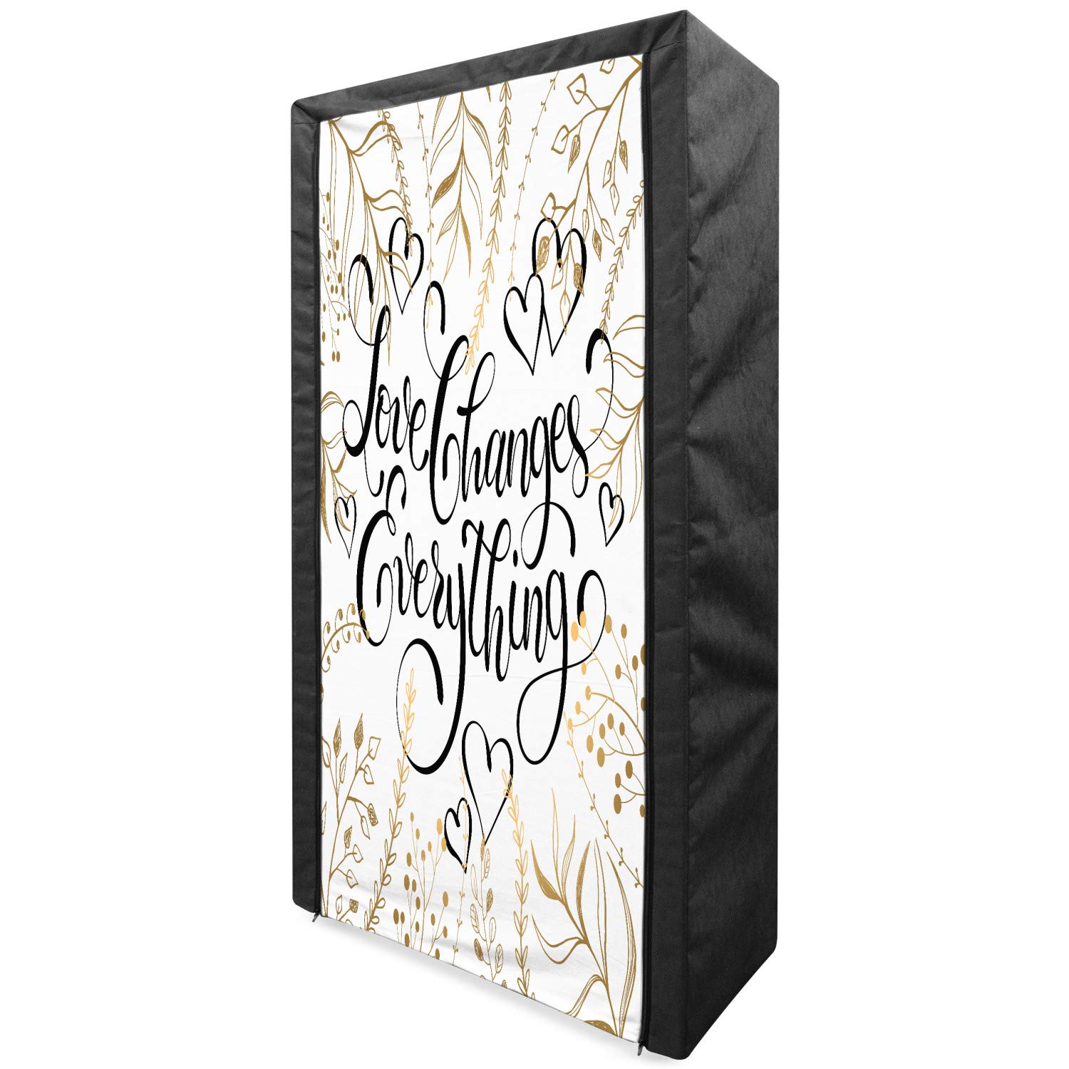 Ambesonne Romantic Portable Fabric Wardrobe with Foliage Pattern & Heart Shapes - 33.5