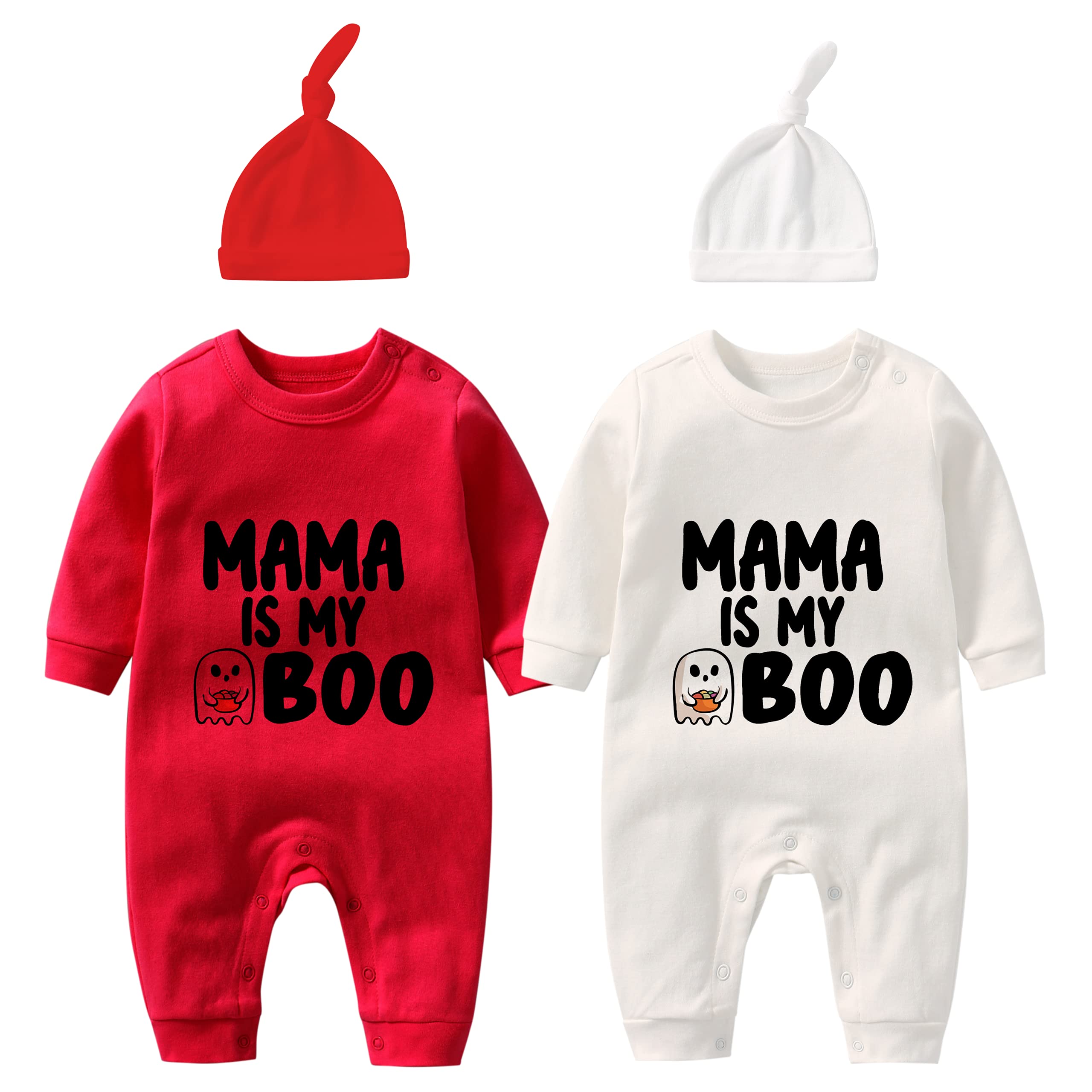 YSCULBUTOL Baby Twins Bodysuits - Mama is My Boo Halloween Outfit with Cute Hat | First Halloween Costume for Infants & Toddlers | Perfect for Halloween Parties, Photo Shoots & Trick-or-Treating