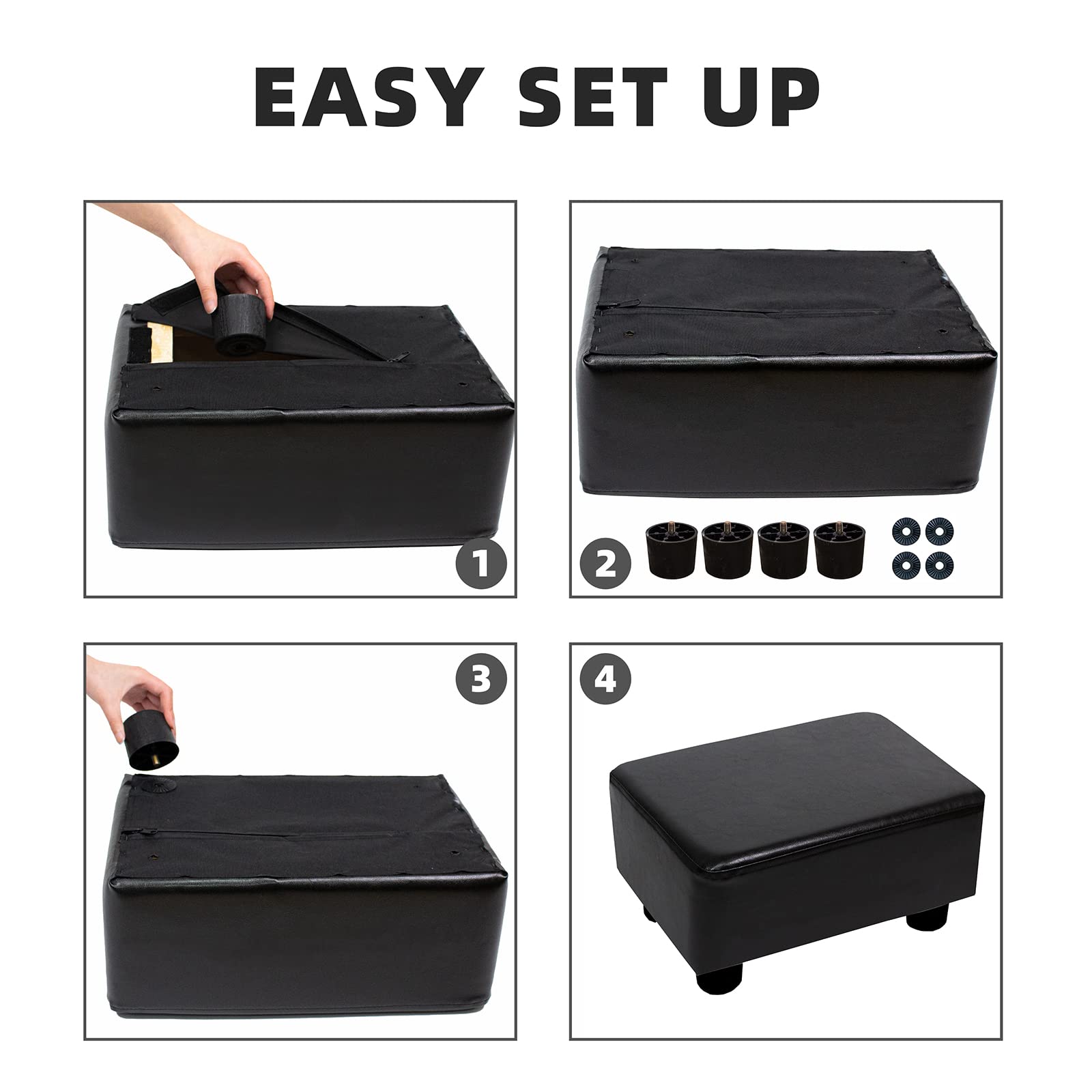 CAROLMADE Small Foot Stool Ottoman with Sturdy Legs - Under Desk Footrest for Home Office, Living Room & Bedroom - Ergonomic Support for Work, Relaxation & Reading - Black