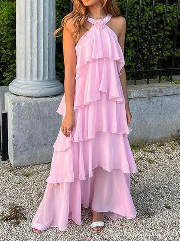 Elegant Pink A-Line Halter Maxi Long Party Prom Dresses for Women - Formal Evening Gown for Homecoming, Wedding, Ball & Special Occasions