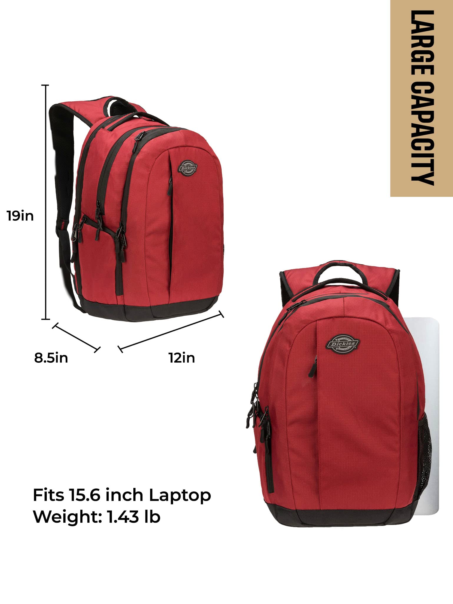 Dickies Water Resistant Laptop Backpack for College & Work - Durable 15.6 Inch Computer Bag for Men & Women - Perfect for School, Office, Travel & Commuting