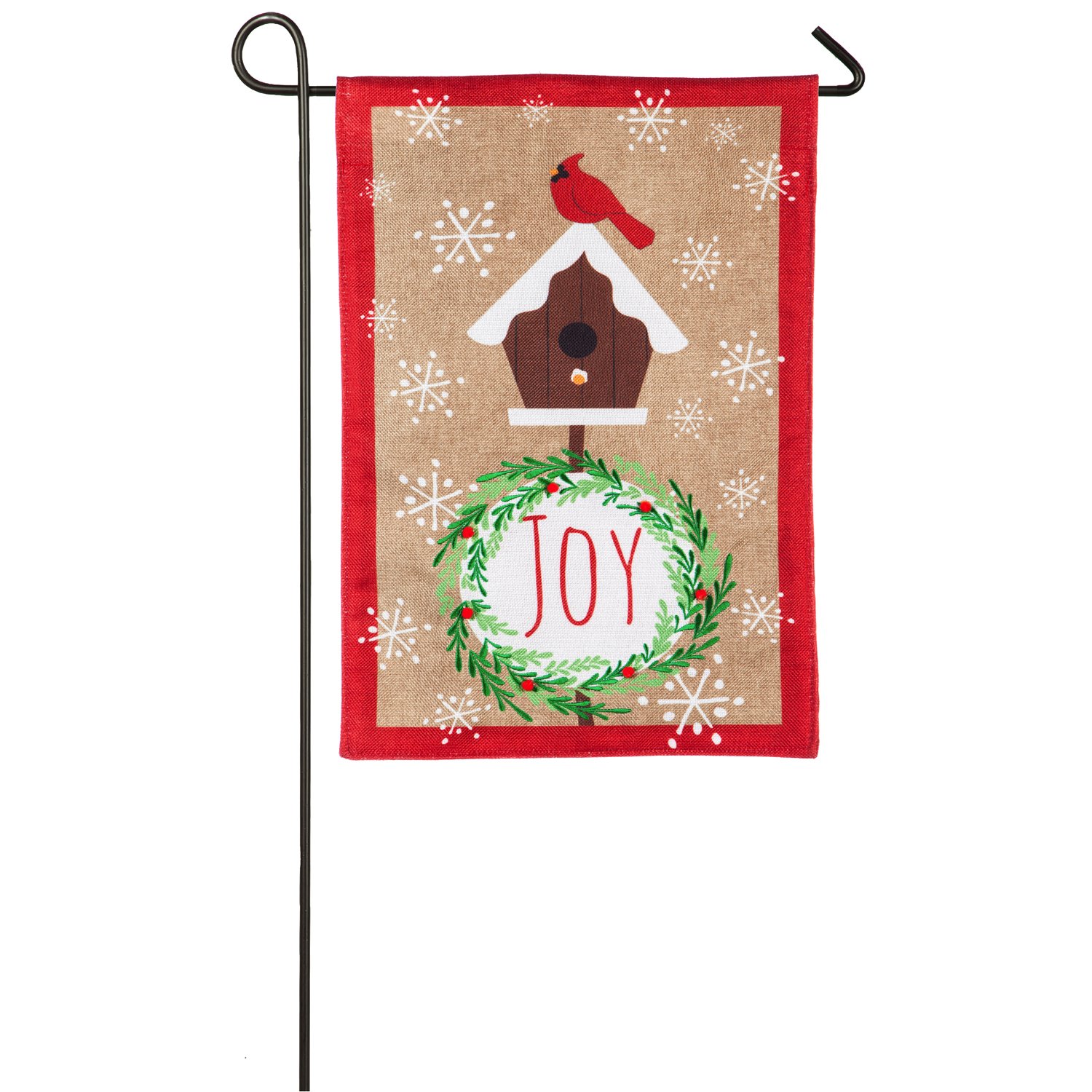 Evergreen Joyful Cardinal Double-Sided Burlap Garden Flag - 12.5 x 18 Inch Outdoor Decorative Flag for Porch, Yard & Seasonal Home Decor