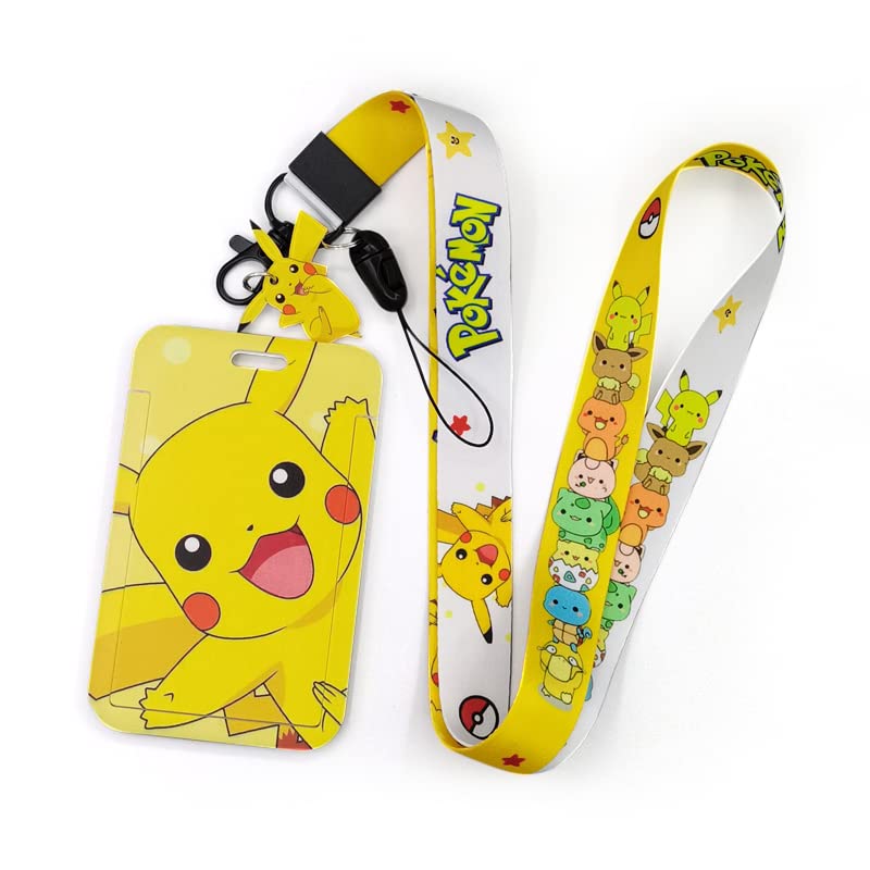 Pika Lanyard ID Badge Holder - Anime Keychain for Women & Men - Office & School Use