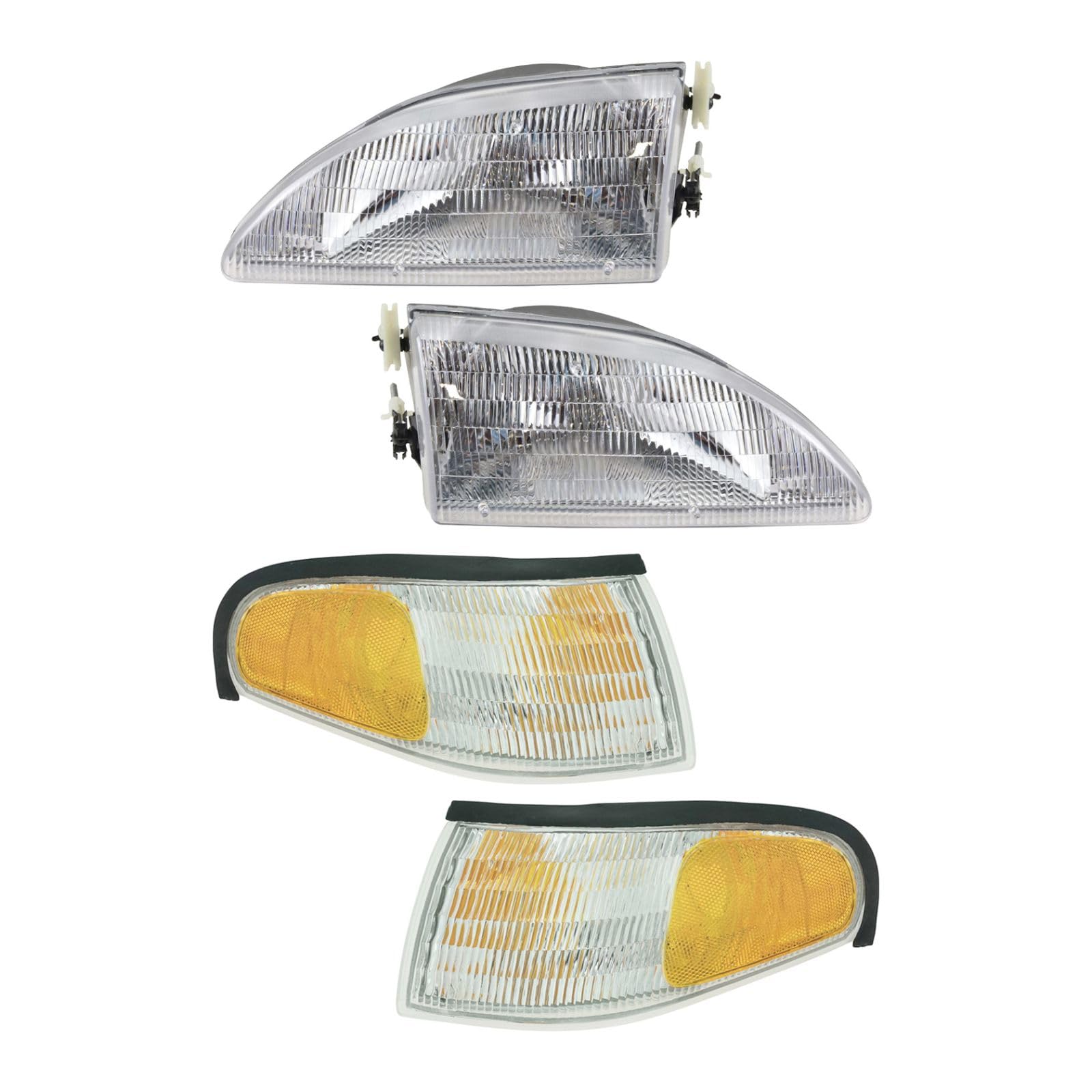 94-98 Ford Mustang Headlights & Parking Corner Lights Pair Set - Left & Right Side Replacement - Perfect for Night Driving & Car Restoration Projects