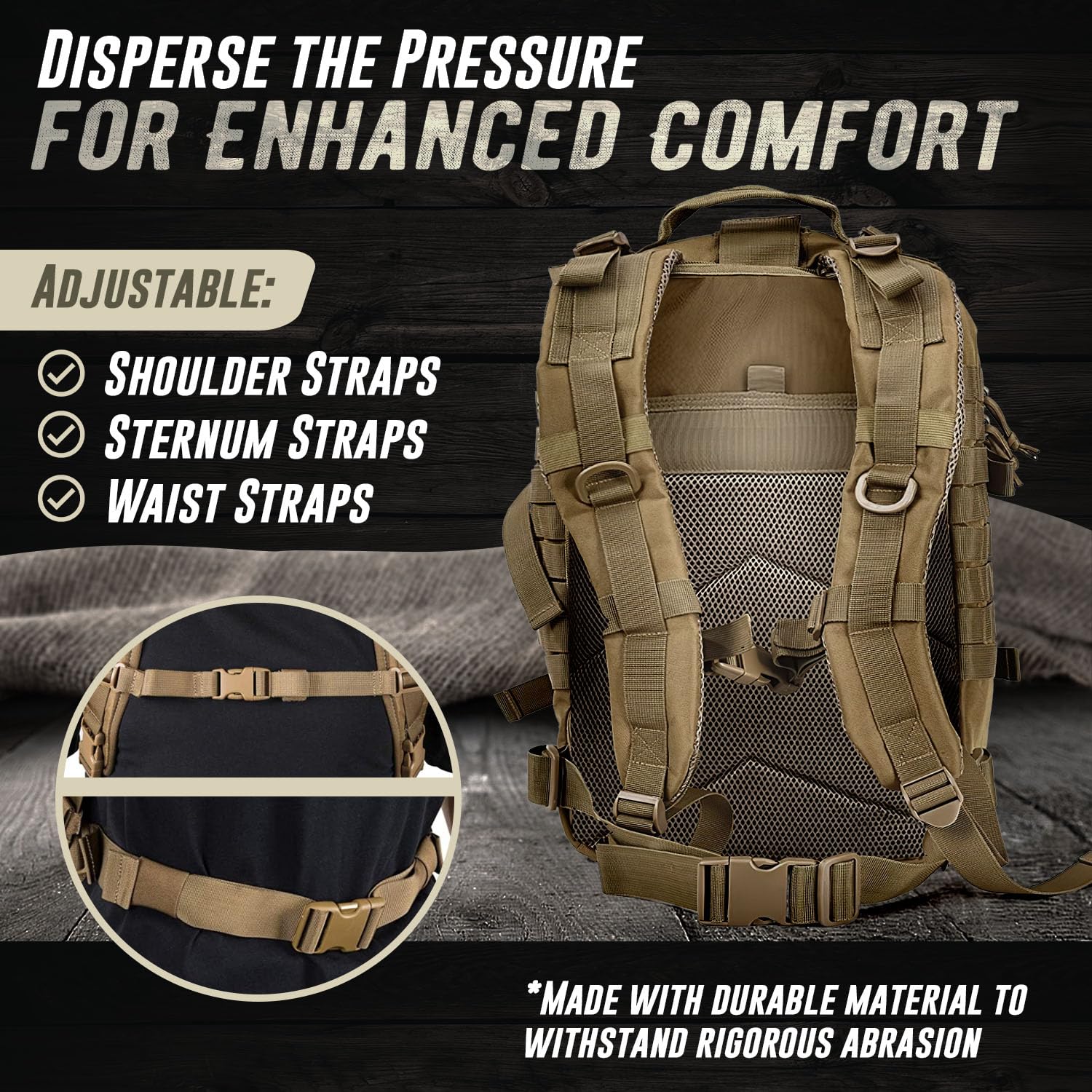 Tru Salute 45L Military Tactical Backpack - Large Army 3-Day Assault Pack with MOLLE System - Bug Out Bag & Rucksack (Tan) - Perfect for Camping, Hiking, and Outdoor Adventures