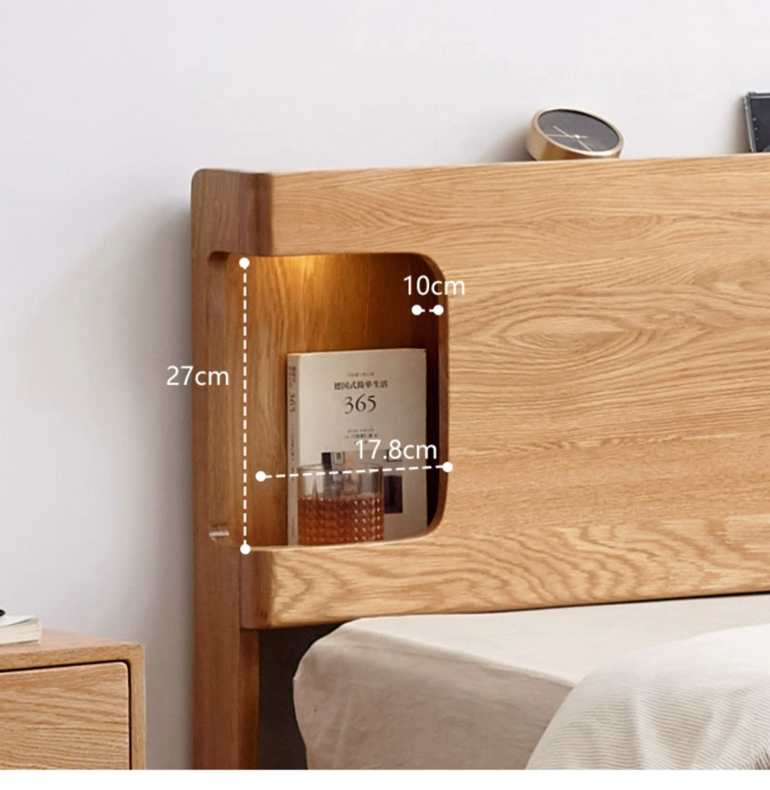 Solid Oak Wood Luminous Bedside Charging Shelf - Nightstand Organizer with USB Ports for Bedroom, Office & Dorm Room - Perfect for Phones, Tablets & Reading Lights