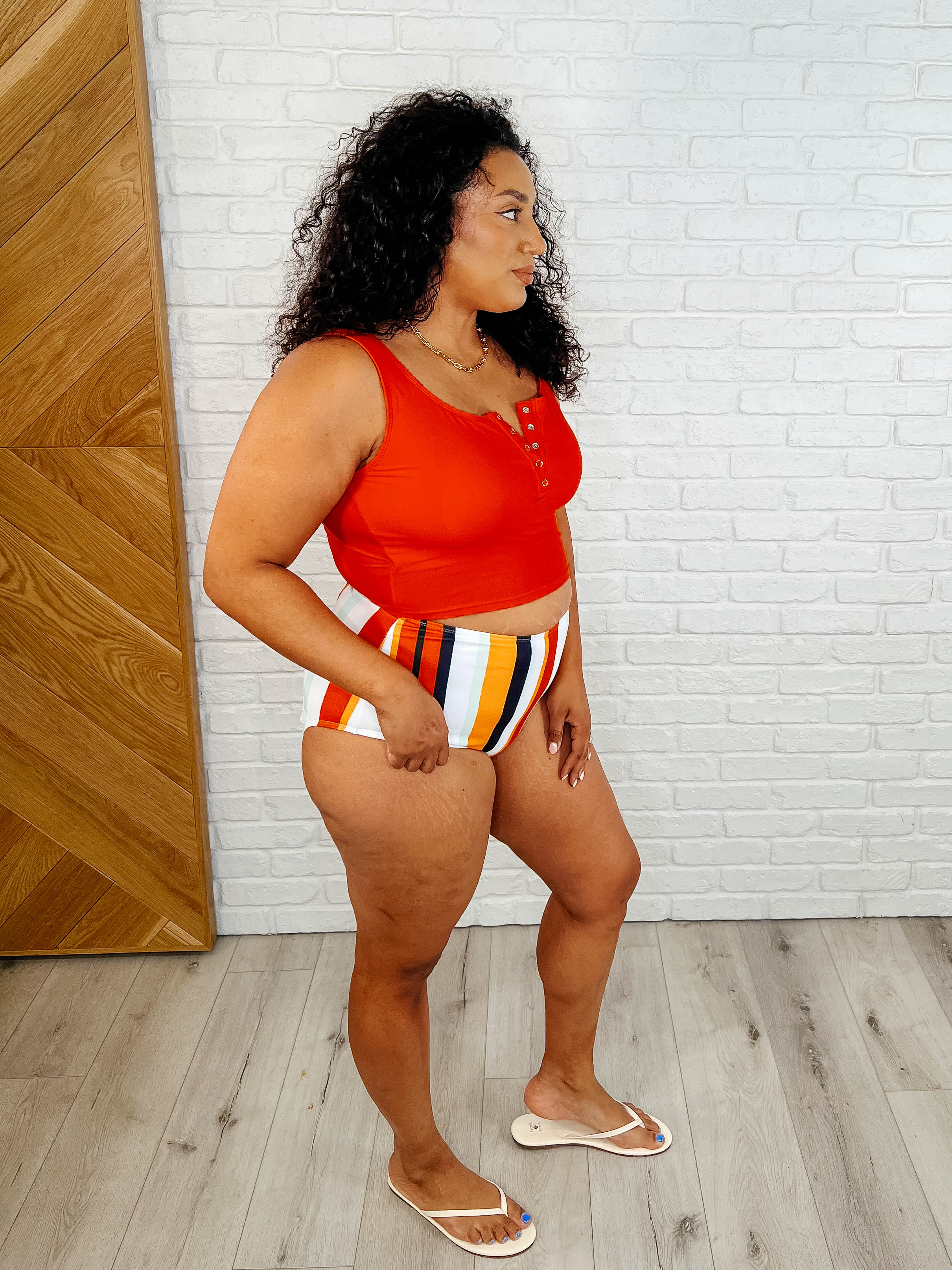 Red Bermuda Snap Up Swim Top - Women's Quick Dry Swimwear for Beach, Pool & Vacation