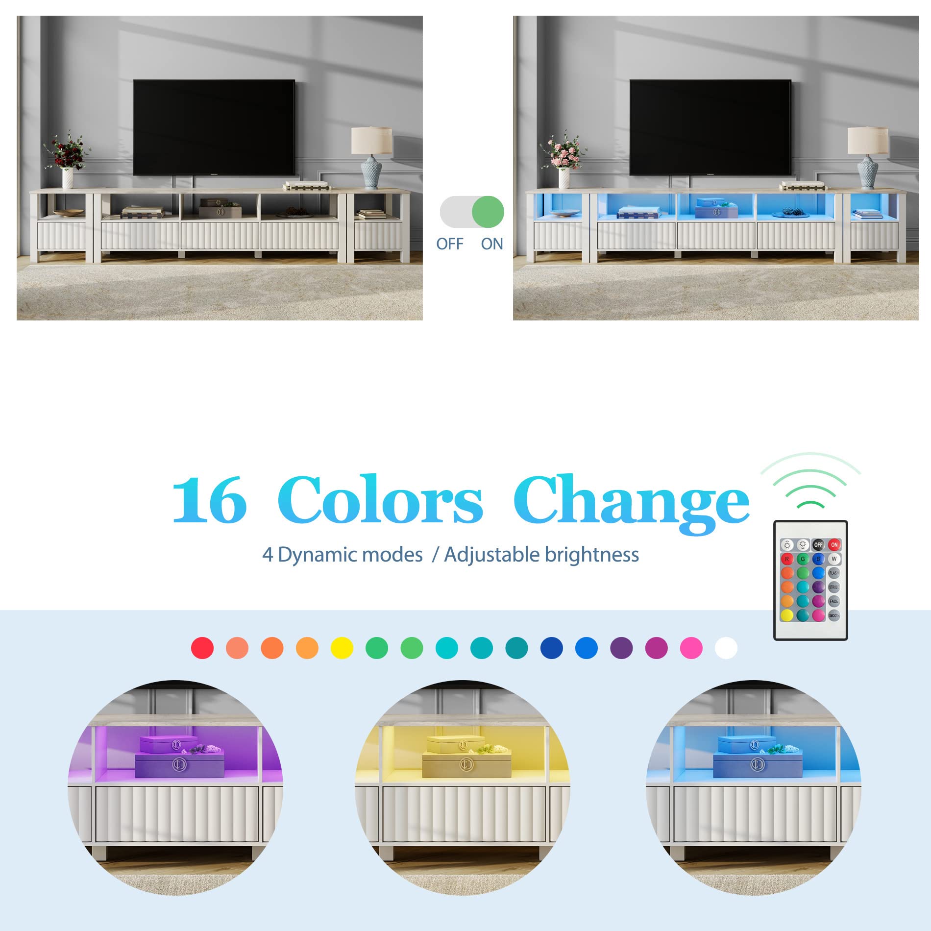 WAMPAT 100 Inch TV Stand with 10 Storage Compartments - Farmhouse Style Entertainment Center for Living Room, Bedroom & Home Theater - Rustic White Wood Media Console