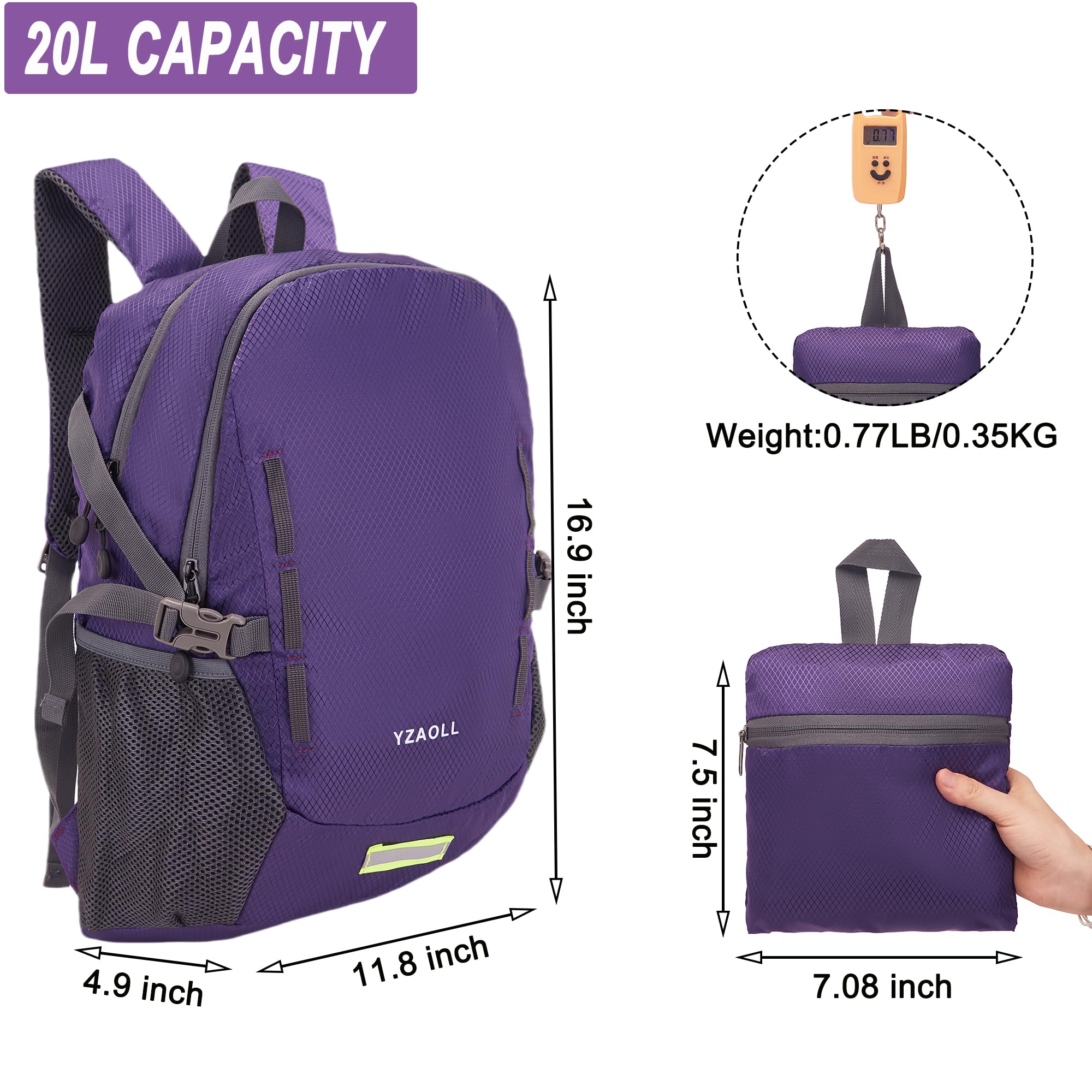 YZAOLL Ultra Lightweight Packable Backpack 20L - Foldable Water Resistant Daypack for Travel, Hiking & Outdoor Activities | Compact Backpack for Women & Men | Perfect for Commuting, Camping & Daily Use