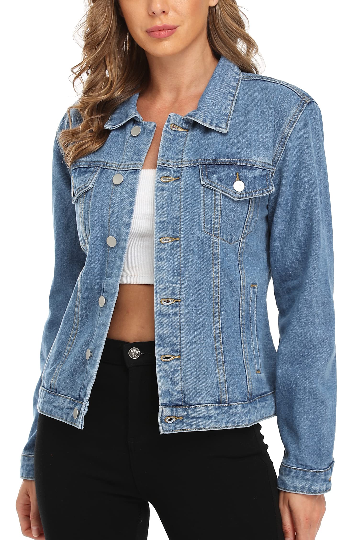 Miss Moly Women's Denim Jacket - Button Up Long Sleeve Trucker Jacket for Casual Outfits | Trendy & Comfortable for Spring & Fall Fashion