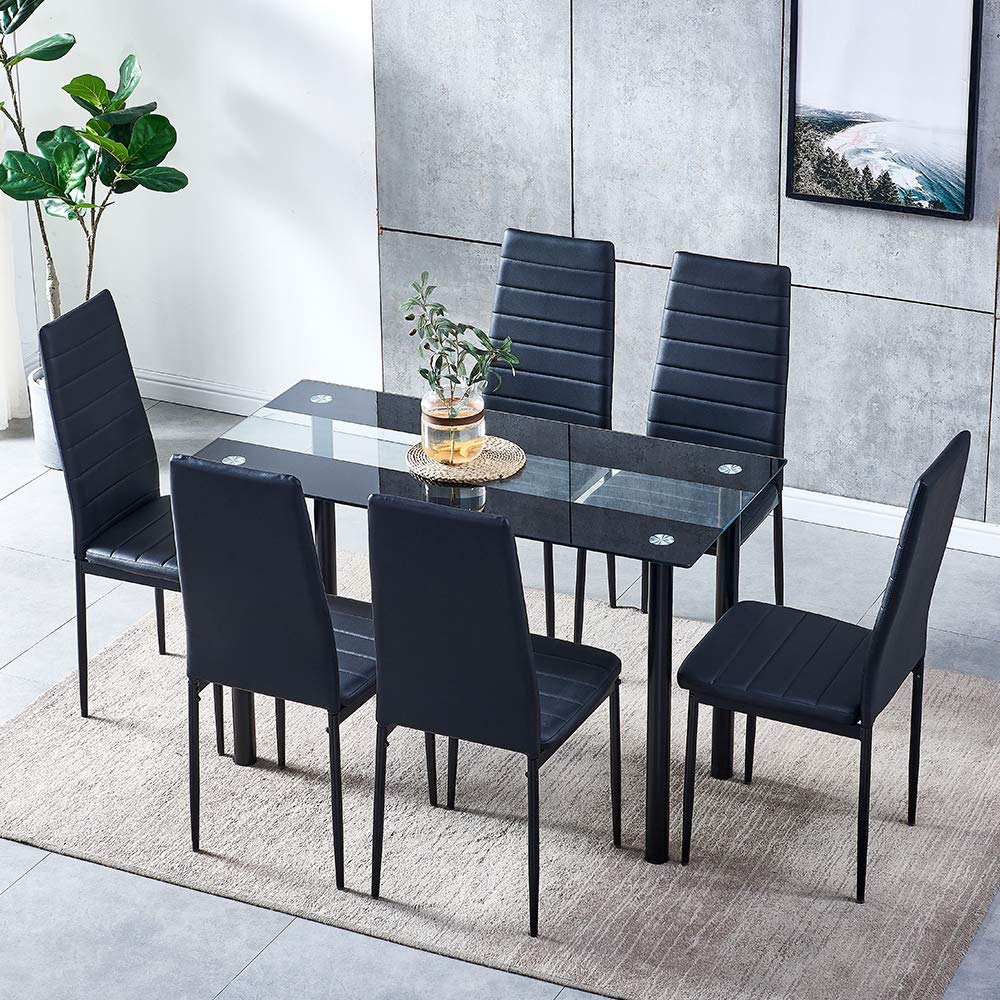 Ansley&HosHo 4-Piece Faux Leather Dining Chair Set with Sturdy Metal Legs - Modern High Back Padded Kitchen & Living Room Chairs for Home, Office or Restaurant - Comfortable Seating for Family Dinners, Entertaining Guests & Daily Use (Black)