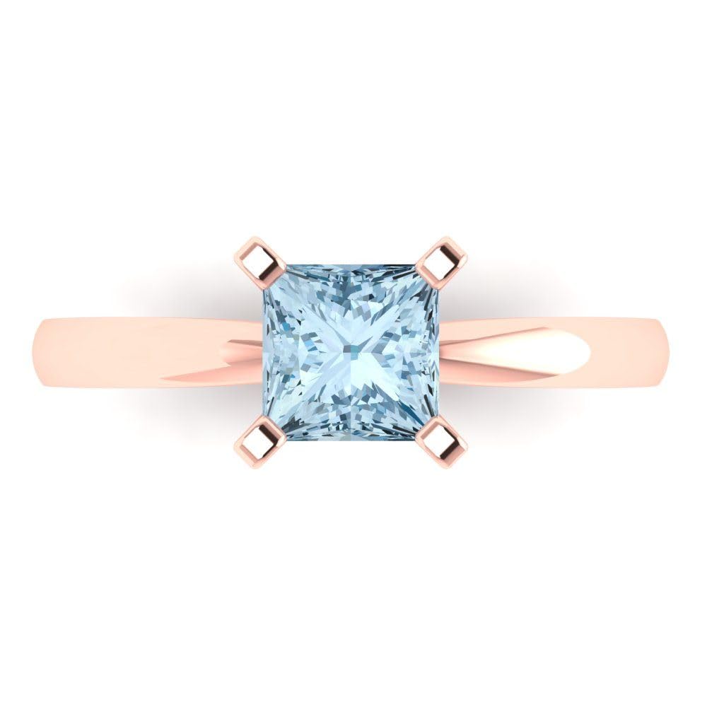 0.95ct Natural Light Sea Blue Aquamarine Princess Cut Solitaire Ring in 14k Rose Gold for Women | Classic 4-Prong Engagement Ring, Wedding Band & Anniversary Gift | Elegant Jewelry for Special Occasions
