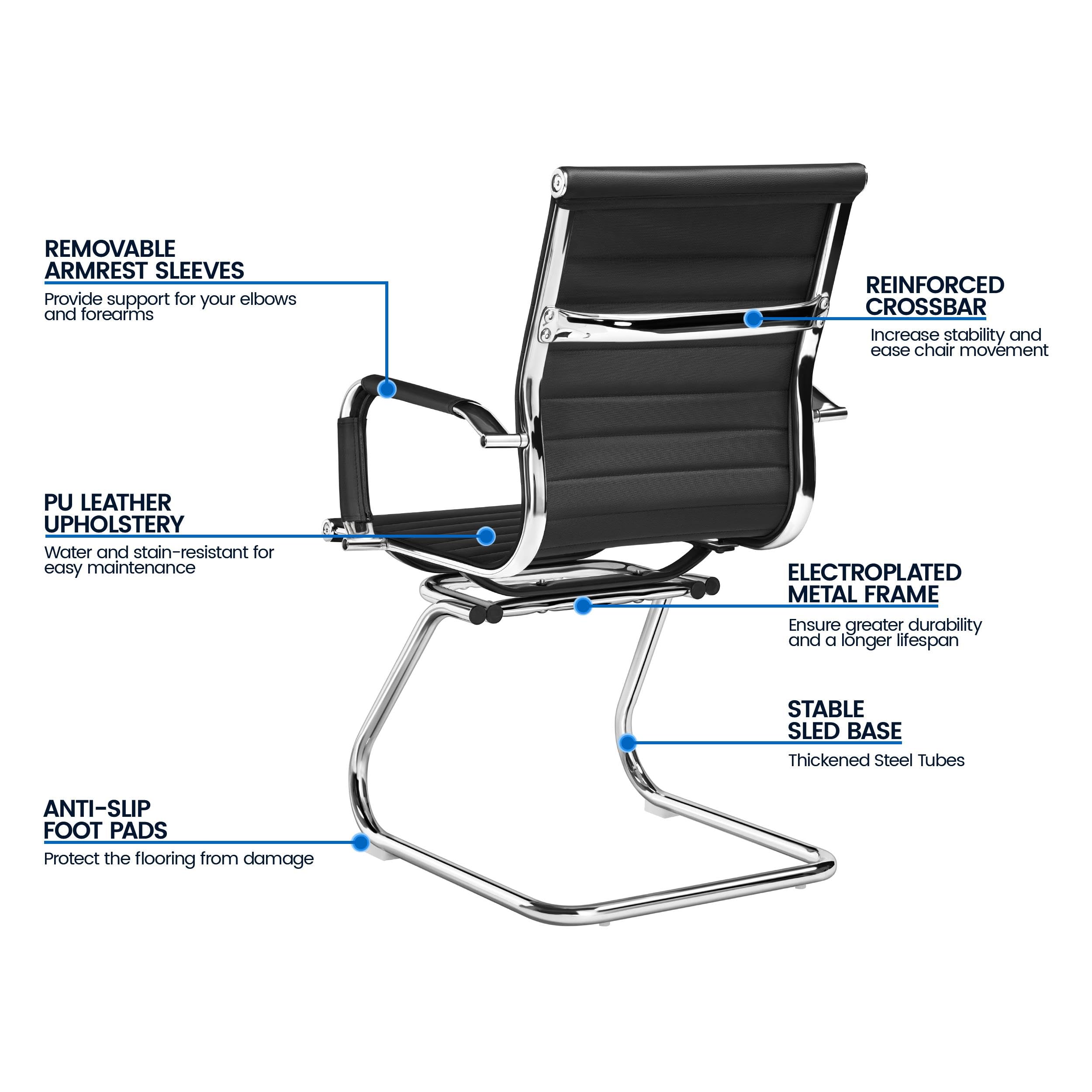 Yaheetech 6-Pack Black Faux Leather Office Guest Chairs - Mid Back Comfortable Reception Chairs for Conference Room, Waiting Area, Lobby, and Home Office - No Wheels, Durable & Stylish Seating Solution