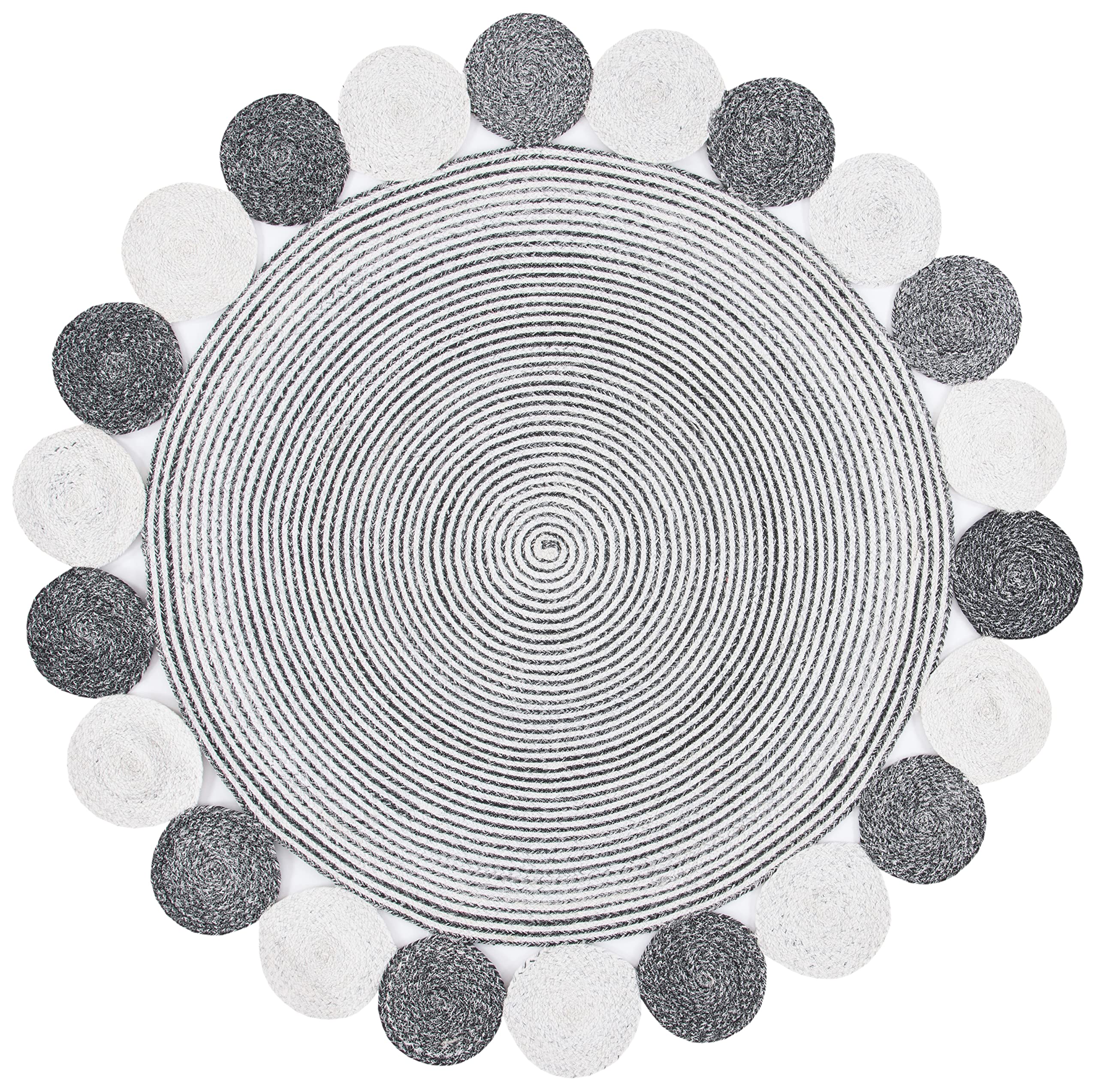 SAFAVIEH Cape Cod Collection 6-Foot Round Charcoal & Ivory Braided Jute Area Rug - Handmade Natural Fiber Rug for Living Room, Bedroom, or Dining Room Decor