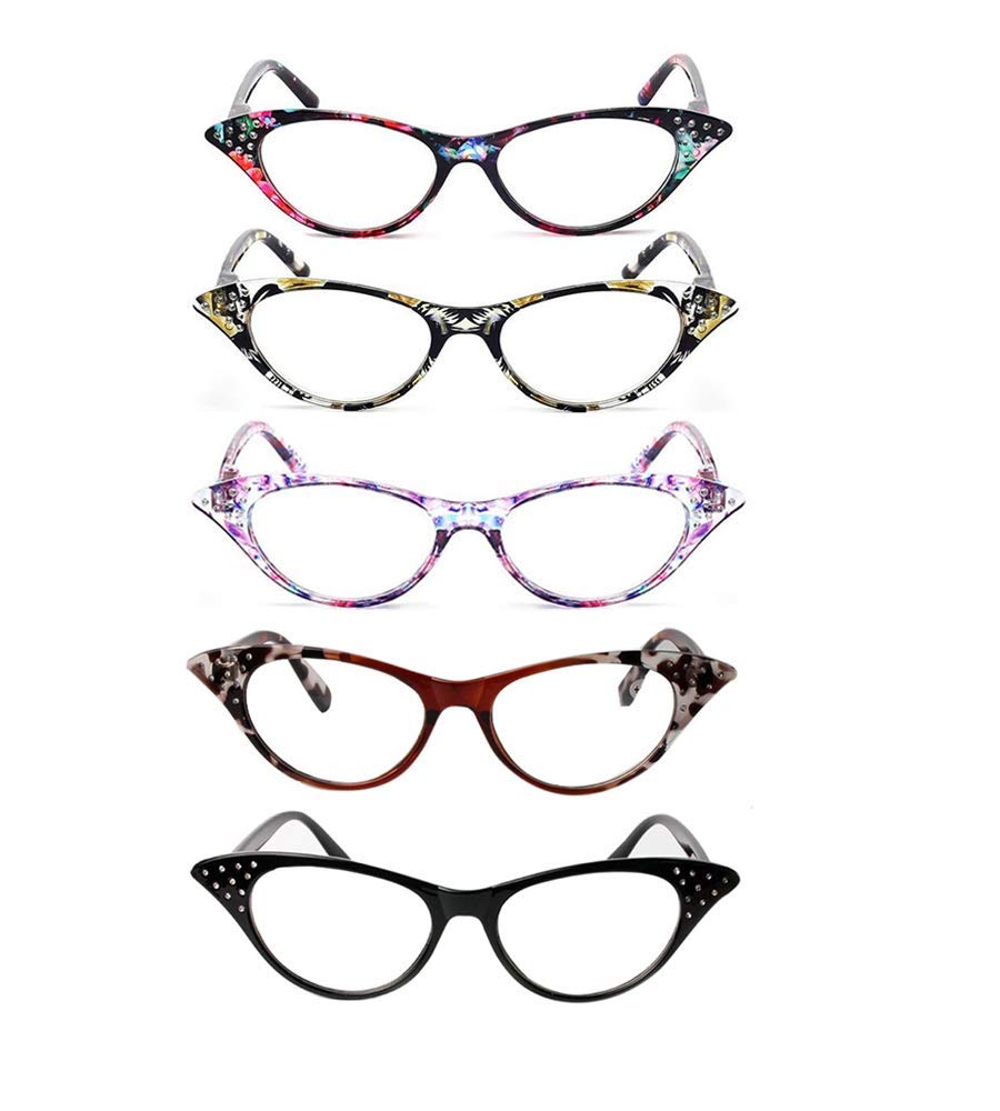 VISENG 5 Pack Cat Eye Spring Hinged Reading Glasses for Women +1.0 Strength - Stylish Fashion Readers for Reading, Office Work & Daily Use