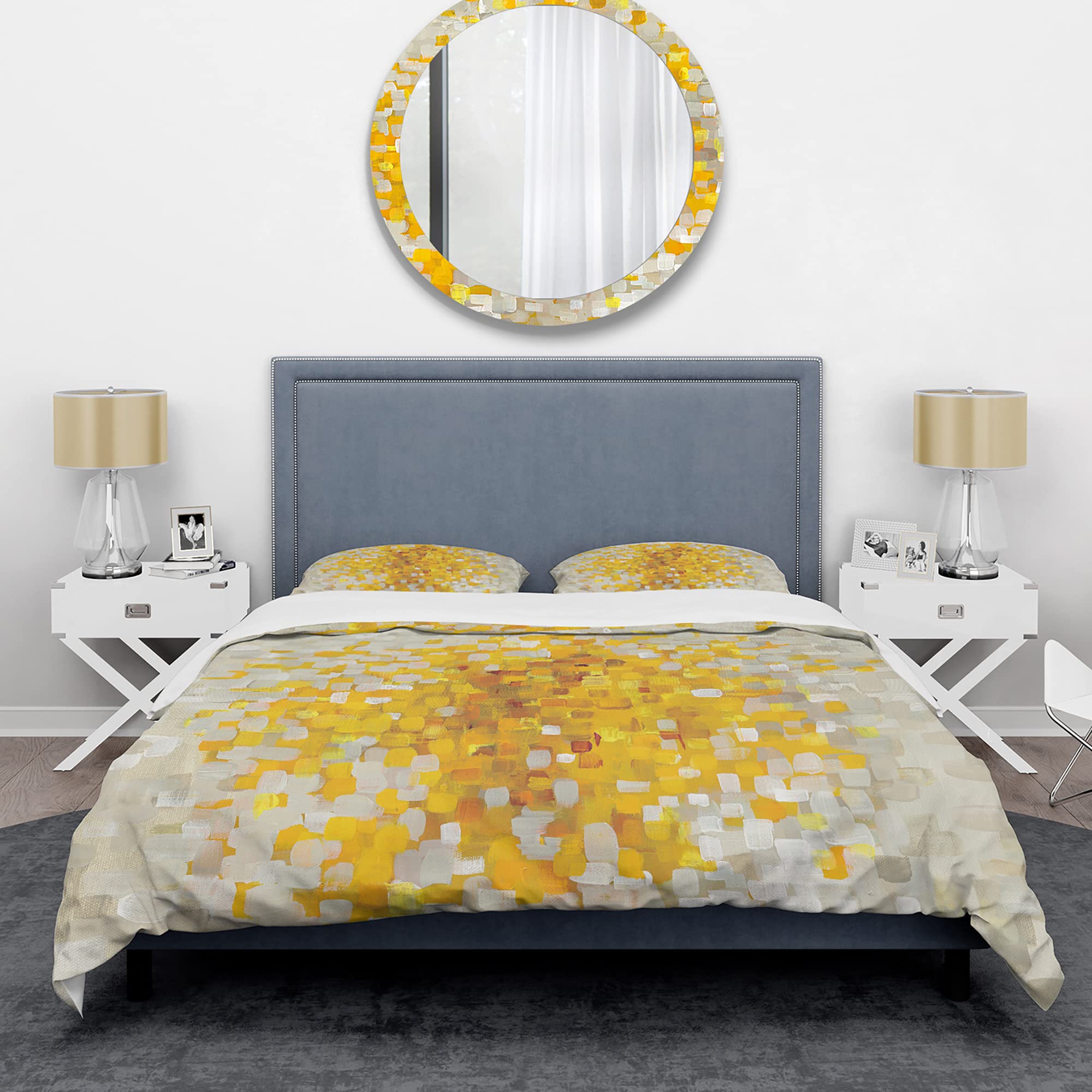 DesignQ Glam Yellow Explosion Blocks Modern Duvet Cover Set - King Size 3-Piece Abstract Bedding | Soft All-Season Contemporary Comforter Cover for Master Bedroom & Guest Room Decor
