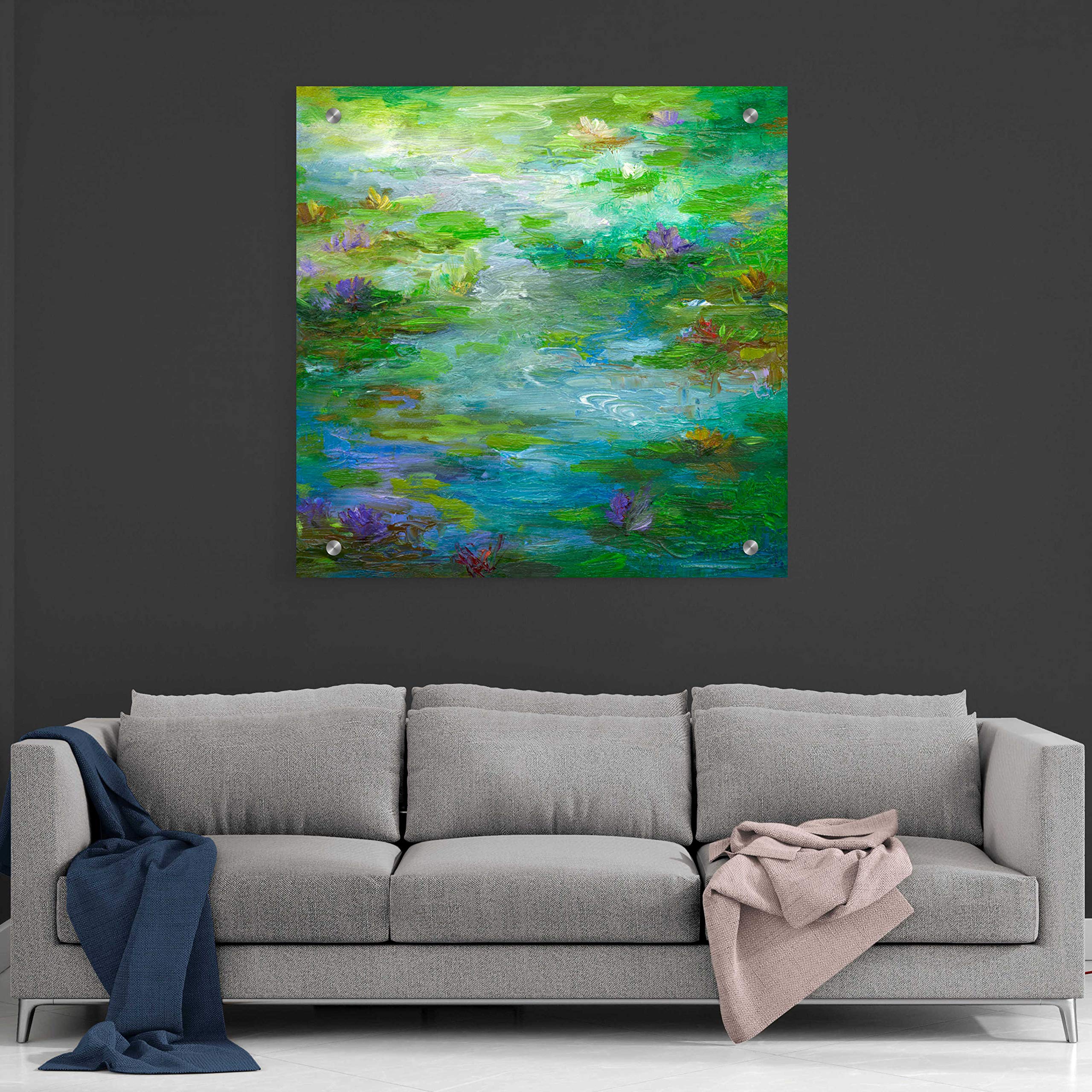 Water Lily Pond #1 by Sheila Finch - 36x36 Inch Acrylic Glass Wall Art Painting, Modern Home Decor for Living Room, Bedroom & Office | Vibrant Floral Canvas Artwork