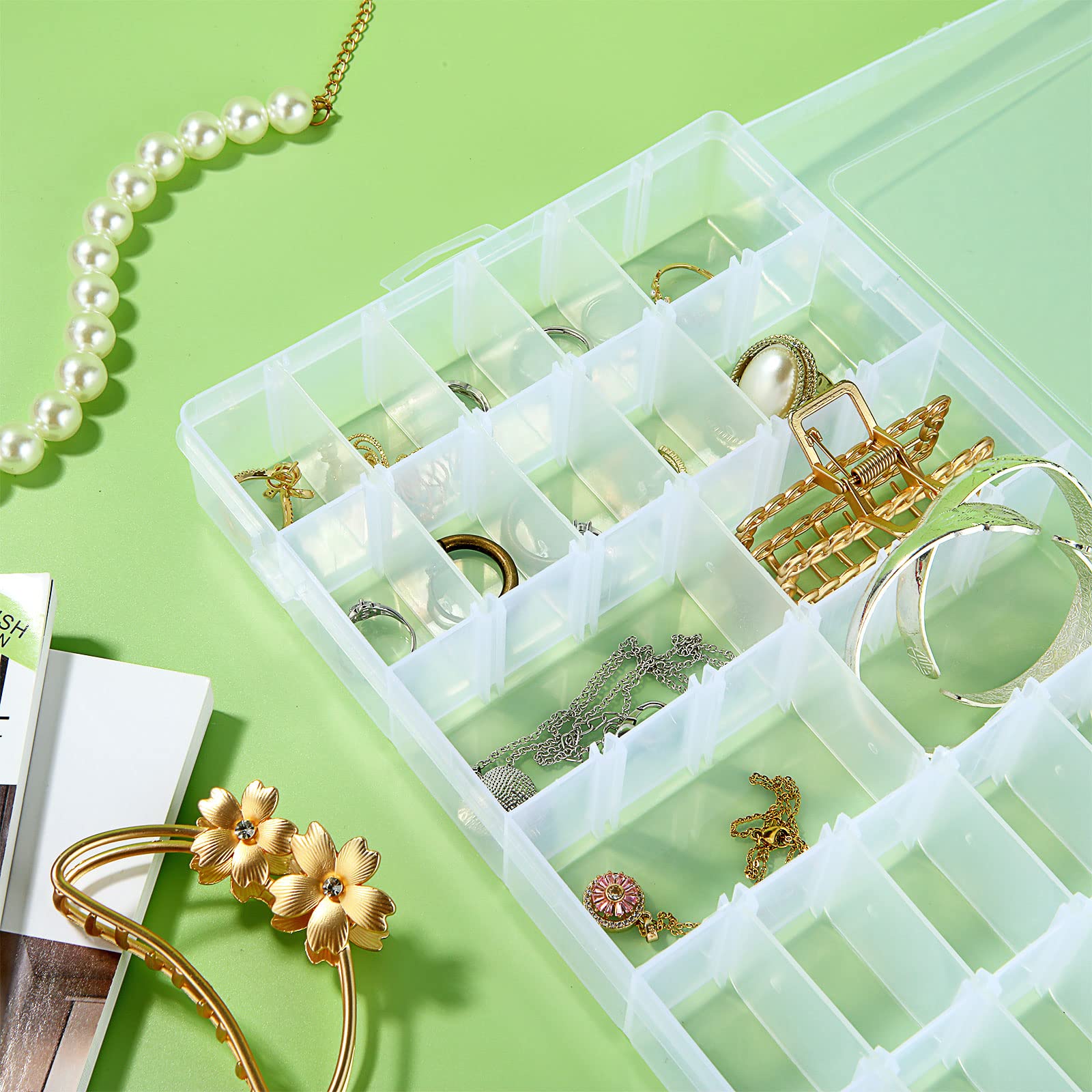 6 Pack 36 Grids Plastic Organizer Box with Removable Dividers - Clear Storage Container for Fishing Tackle, DIY Beads, Craft Supplies & Small Parts | Perfect for Art Projects, Jewelry Making & Home Organization
