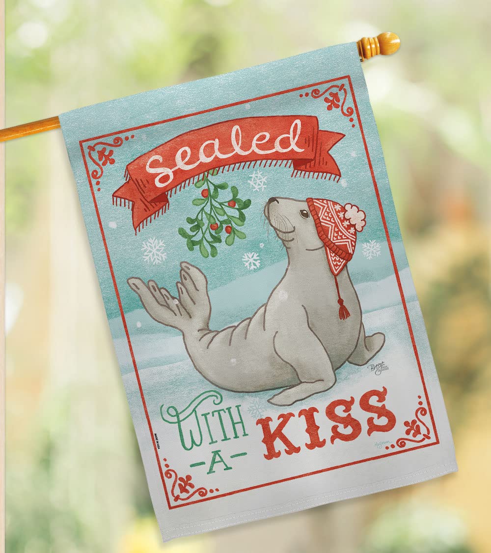 Winter Christmas House Flag Set 28x40 with Flagpole - Breeze Decor HS114154-BO for Holiday Outdoor Decor