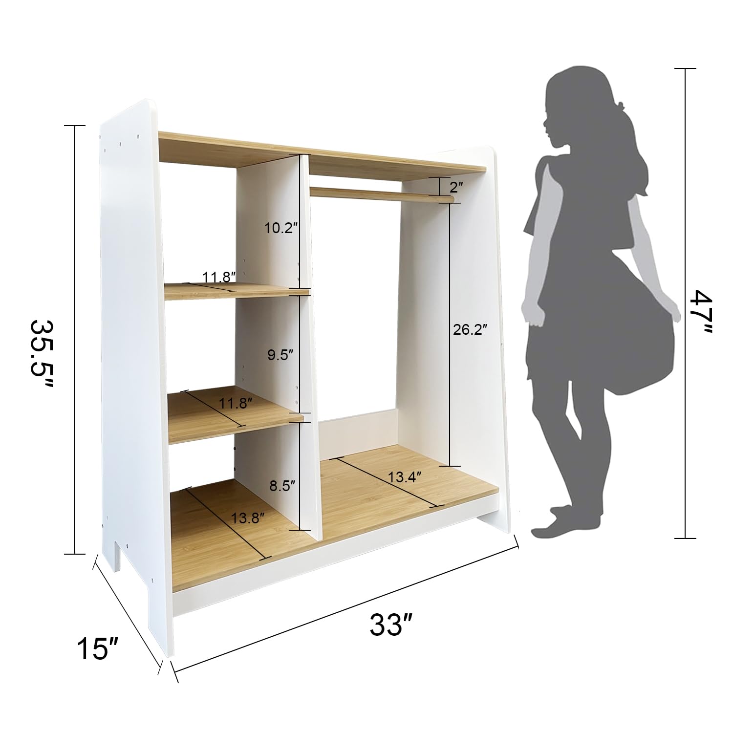 Kids Wardrobe & Dresser Set - White Baby Clothes Organizer with Hanging Armoire & Toddler Dress Up Rack | Nursery Storage Solution for Girls' Bedroom | Space-Saving Kids Closet for Clothes, Toys & Accessories