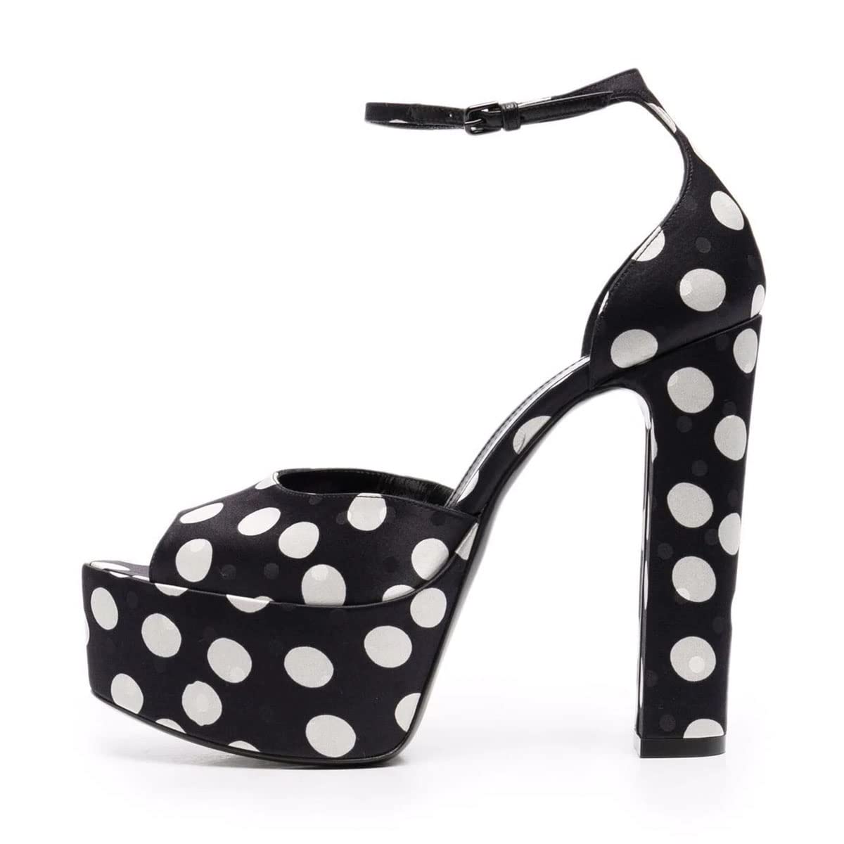 FSJ Women's Adjustable Ankle Strap Buckle High Heel Sandals - Sexy Platform Chunky Heel Open Toe Suede Party Shoes with Polka Dot Design (US Size 4-15) for Weddings, Date Nights & Special Occasions