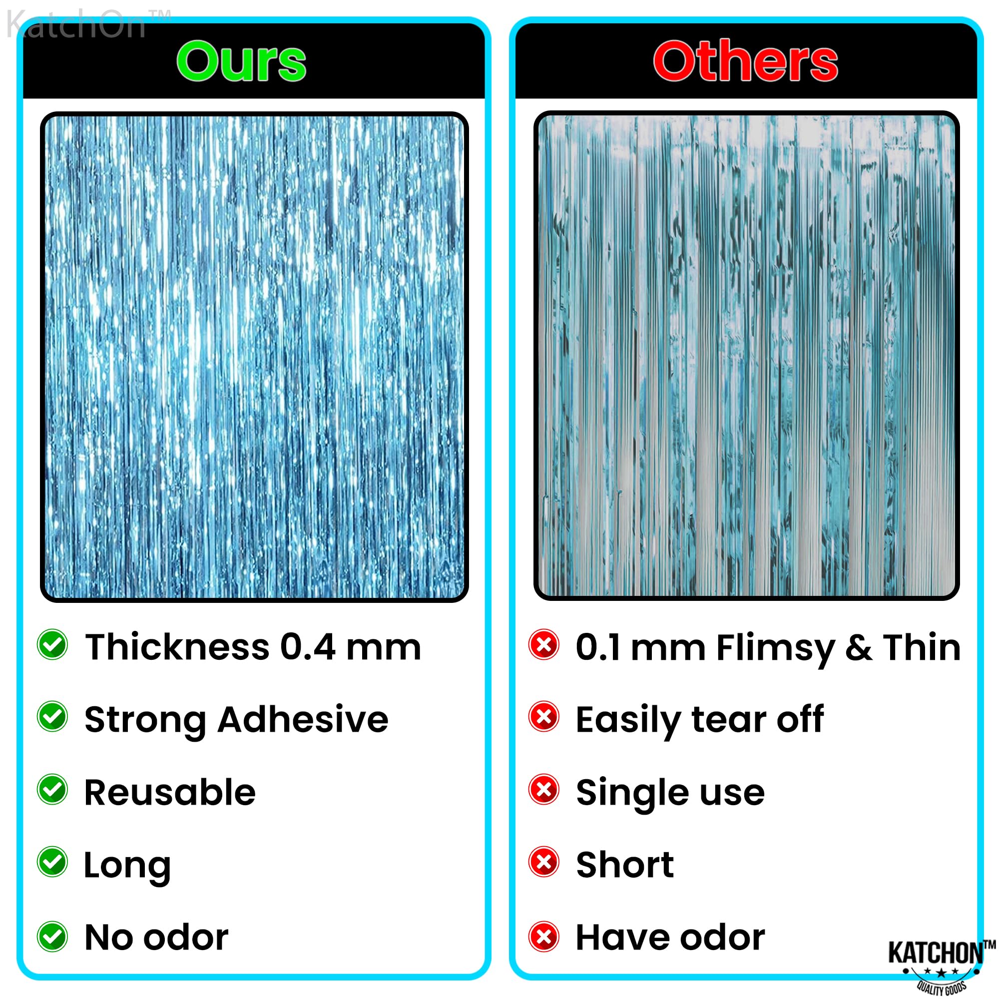 KatchOn Extra Large Blue Foil Fringe Curtain - 8x3.2 Feet (Pack of 2) | Under The Sea Party Decorations | Ocean Theme Backdrop | Mermaid Birthday Party Supplies | Perfect for Baby Showers, Bridal Showers, and Themed Events