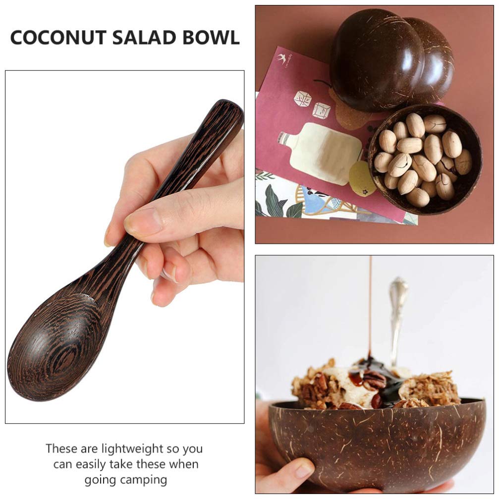 DOITOOL Wooden Salad Bowl Set with Spoon - Natural Serving Bowls for Breakfast, Smoothie, Nuts & Kitchen Utensils - Sustainable Wooden Tray for Home Decor & Entertaining - Perfect for Parties, Snacks & Healthy Eating