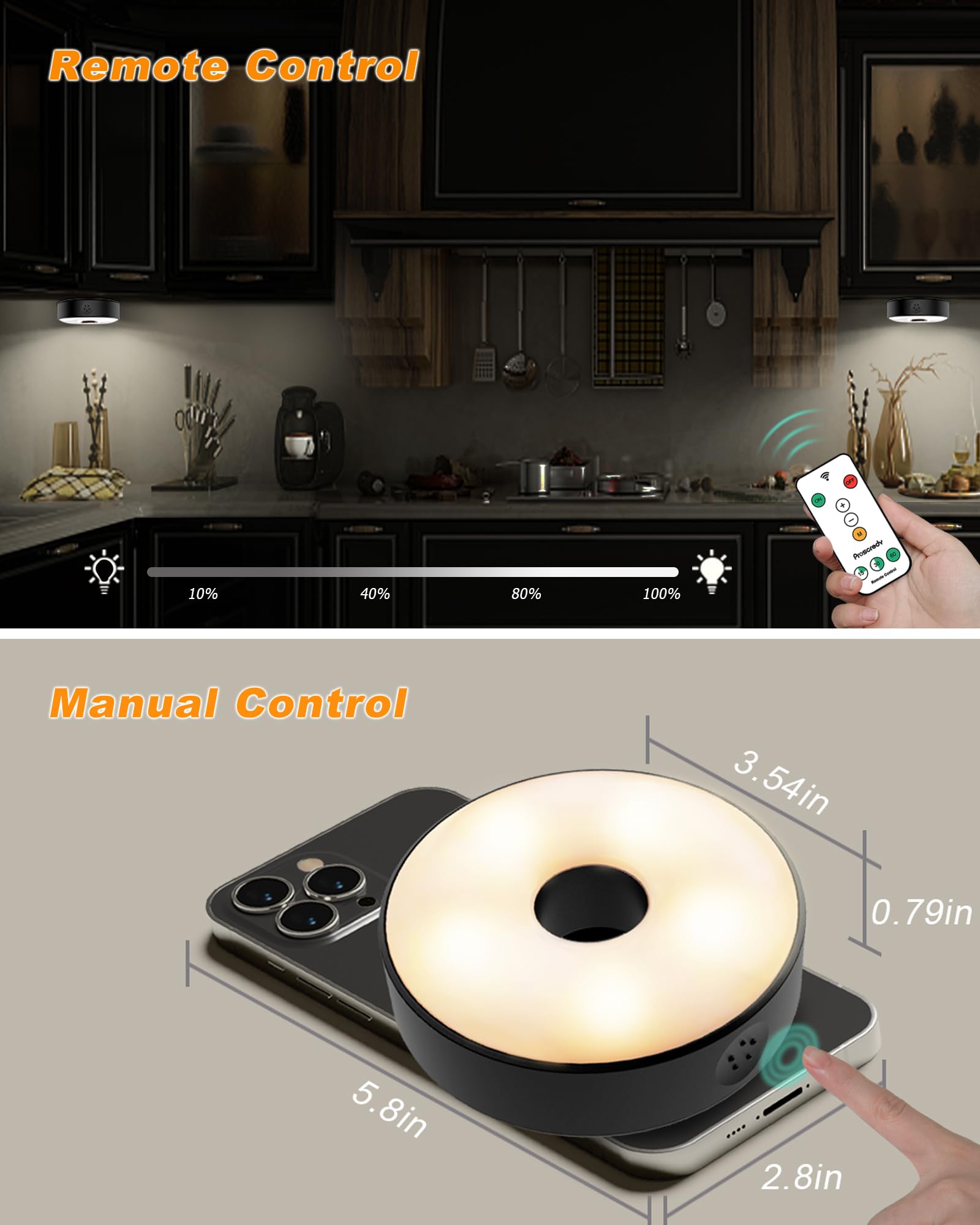 Remote-Controlled Puck Lights - 4 Pack Magnetic Under Cabinet Lights with 900mAh Rechargeable Battery, Wireless Kitchen Lighting for Cabinets, Closets & Shelves - Perfect for Home, Office and Commercial Spaces