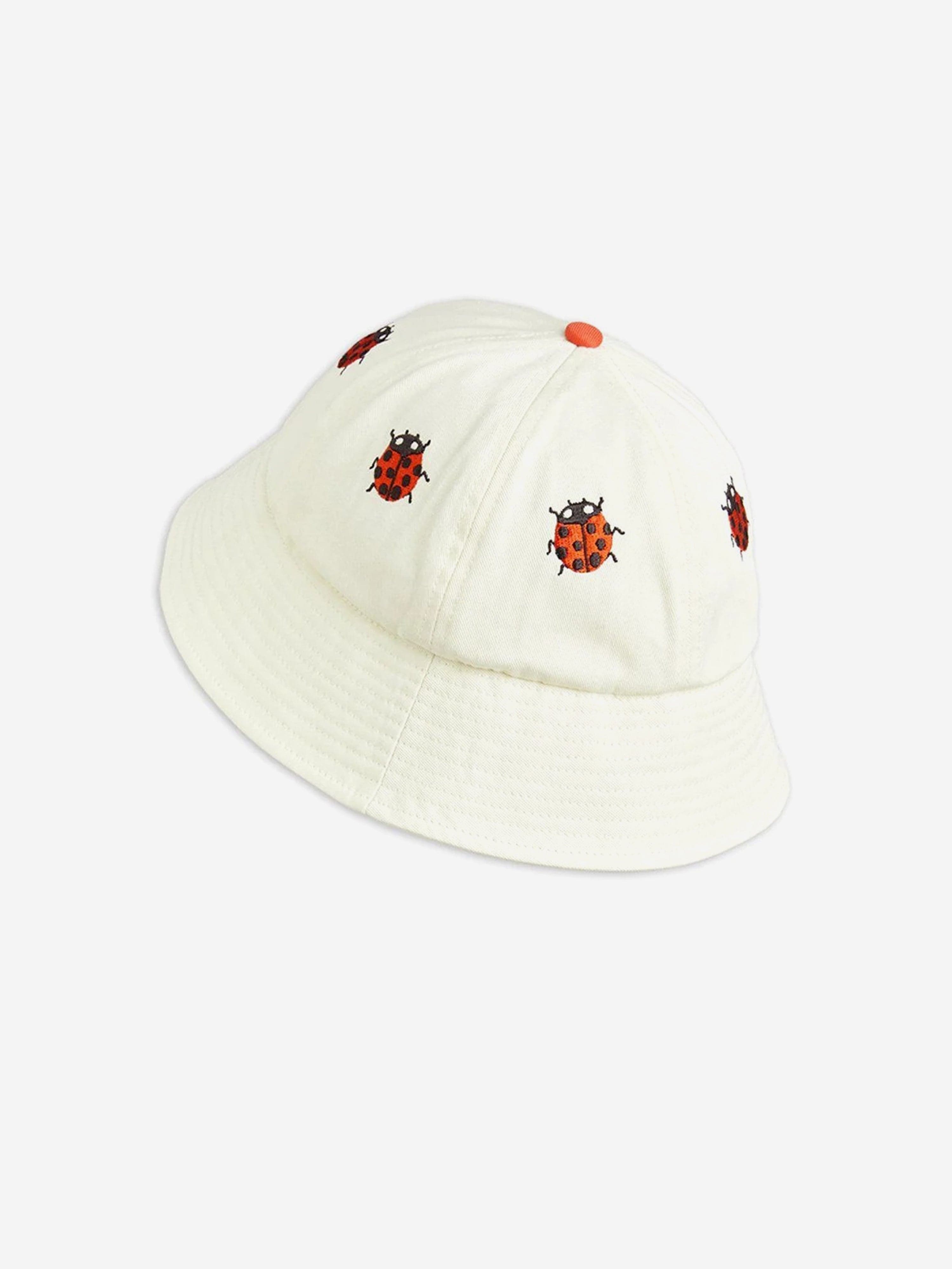 Baby Girls Ladybug Embroidered Sun Hat in Ivory - UV Protection Summer Hat for Toddler Outdoor Play, Beach & Park