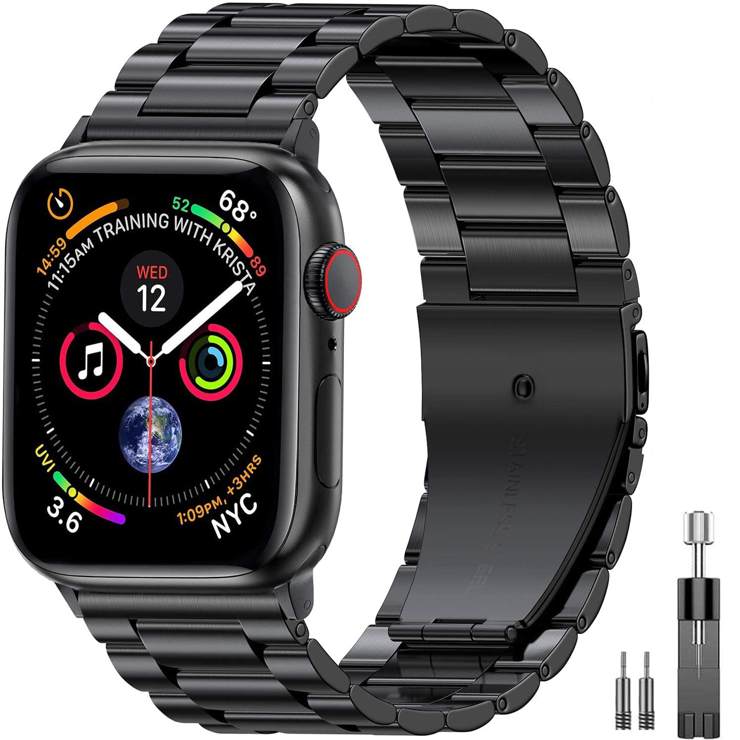 Stainless Steel Apple Watch Band for Series 9/8/7/6/5/4/3/SE/Ultra 2 - Compatible with 49mm 45mm 44mm 42mm 41mm 40mm 38mm - Durable Metal Replacement Strap for Men & Women - Perfect for Business, Workouts & Everyday Wear
