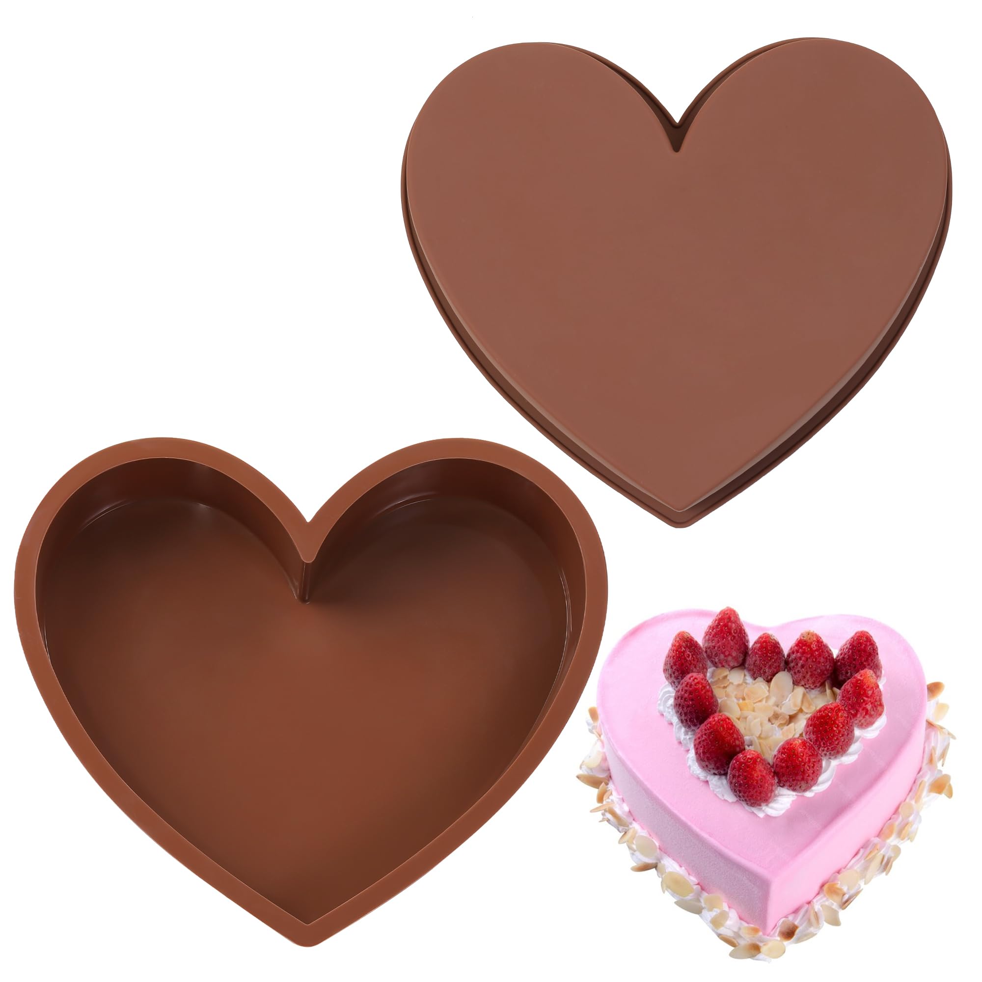Vinino 10 Inch Heart Shaped Silicone Cake Pan - Reusable Nonstick Baking Mold for Cakes, Cupcakes & Desserts | Oven, Microwave & Freezer Safe | Food Grade Silicone (Brown) - Perfect for Valentine's Day, Birthdays & Romantic Baking