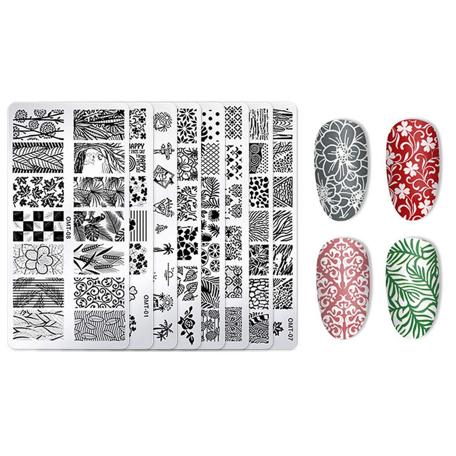 LAURAG 10Pcs Nail Stamping Plates Set with Silicone Clear Stamper & Scraper - Floral & Geometric Nail Art Designs for Professional & DIY Manicures - Perfect for Home Salon, Nail Parties & Gift Giving