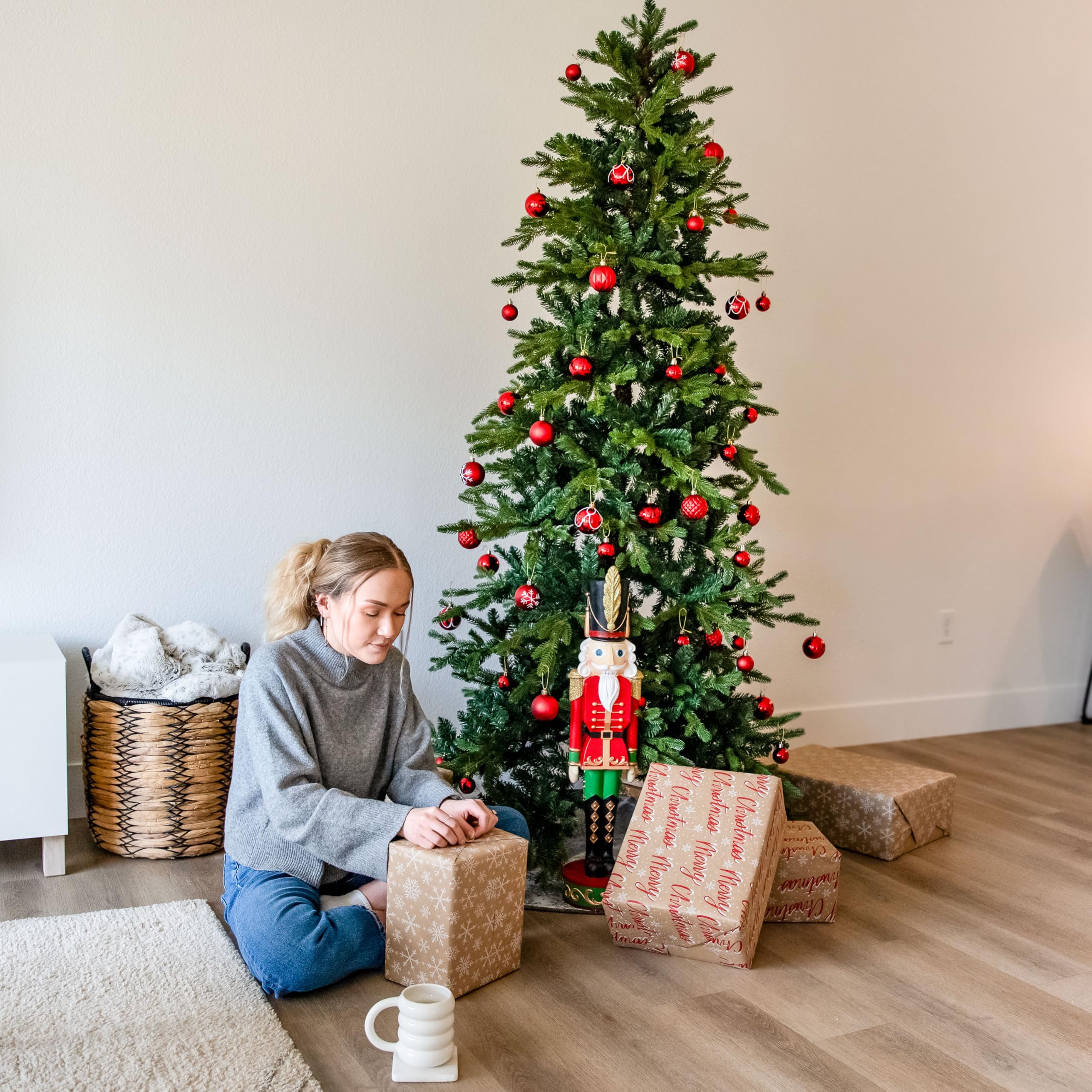 Sunnydaze 7ft Slim Artificial Christmas Tree with Stand - Unlit Indoor Holiday Decor for Living Room, Office & Festive Home Decorations