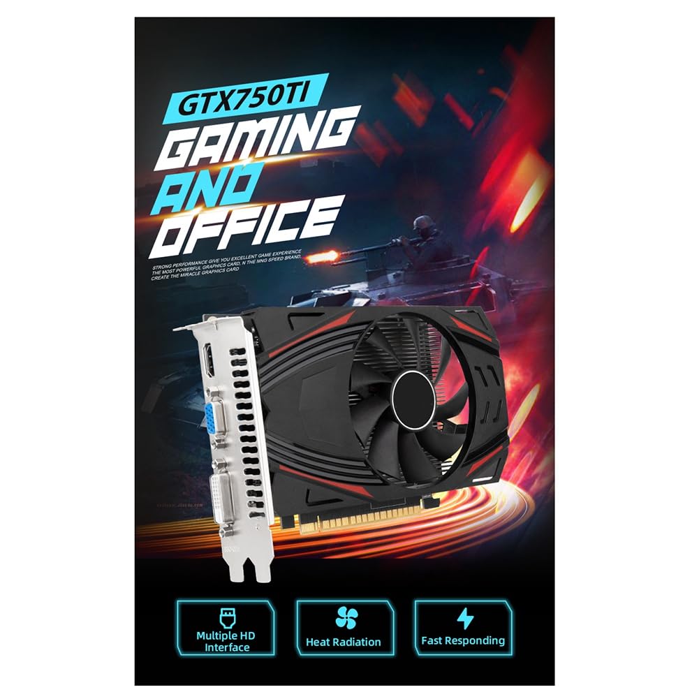 Otueidnsy GTX750TI 4GB GDDR5 Graphics Card - 1020MHz Core Clock, 1350MHz Boost, 28nm PCIe 3.0 x16 with VGA/HDMI/DVI Ports | Perfect for Gaming, Video Editing & Home Theater PCs