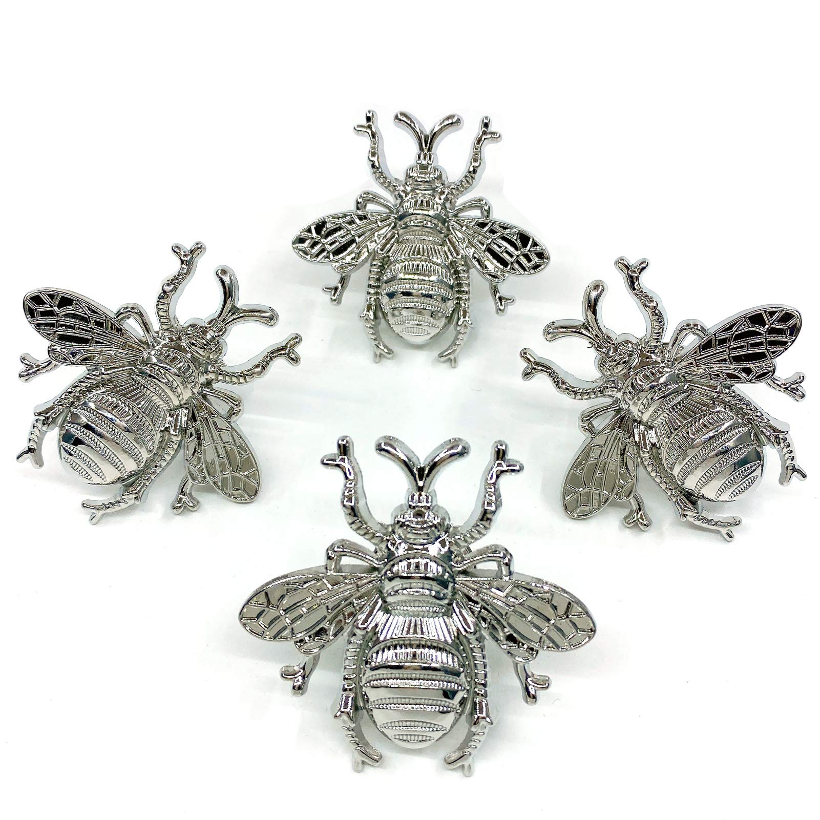 Bee Knob Drawer Pulls - Silver Cabinet Handles for Dresser, Wardrobe & Kitchen Decor - Spring Floral Garden Insect Theme (Set of 4) - Perfect for Home Renovation & DIY Furniture Upgrade