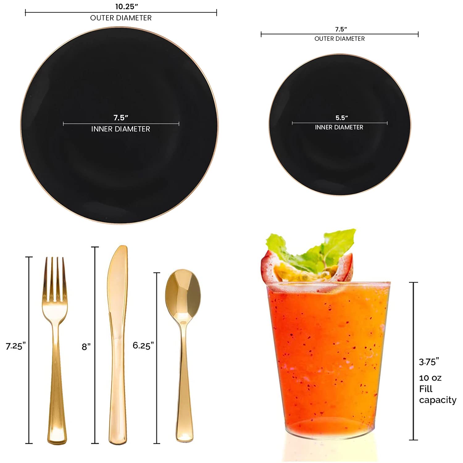 Eco-Friendly Disposable Plastic Plates with Elegant Rim Design - Bulk Round Dinnerware for Wedding, Birthday Party & Special Events (Black & Gold, 60-Piece Wedding Set) - Perfect for Catering, Outdoor Events & Large Gatherings