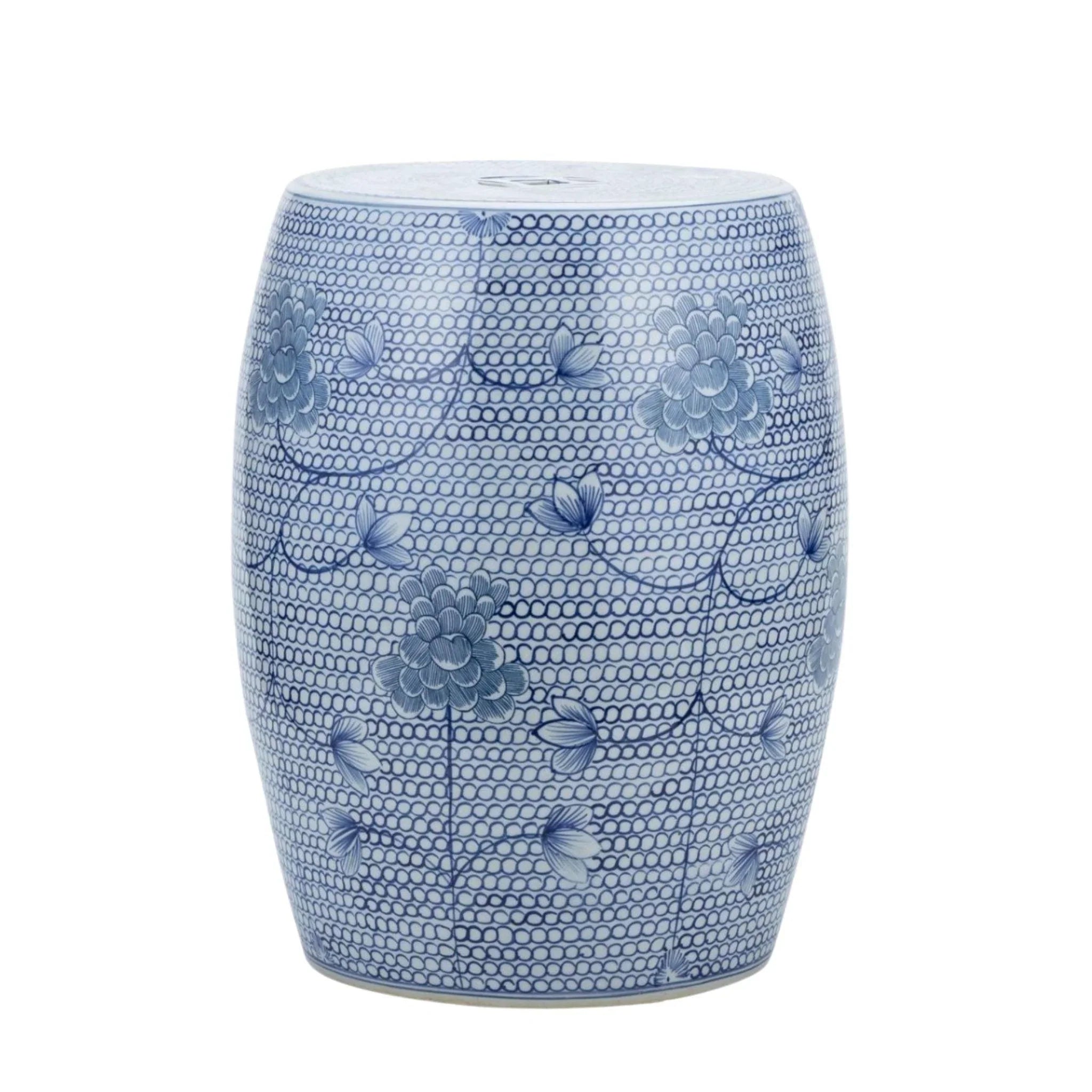 Exquisite Blue and White Porcelain Floral Garden Stool - Handcrafted Chinese Decorative Chain Accent Stool for Outdoor Patio, Balcony & Home Decor
