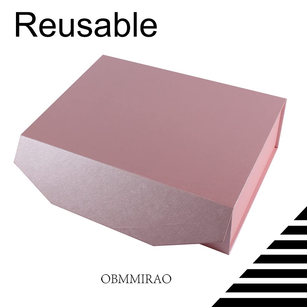Upgrade 2Pcs Pink 13x9x4 Inch Hard Large Gift Box with Lid, Magnetic Closure Foldable Storage Box - Perfect for Groomsman/Bridesmaid Proposal, Jewelry, Clothes & Luxury Gift Packaging (Wedding, Birthday, Anniversary, Holiday Gifts)
