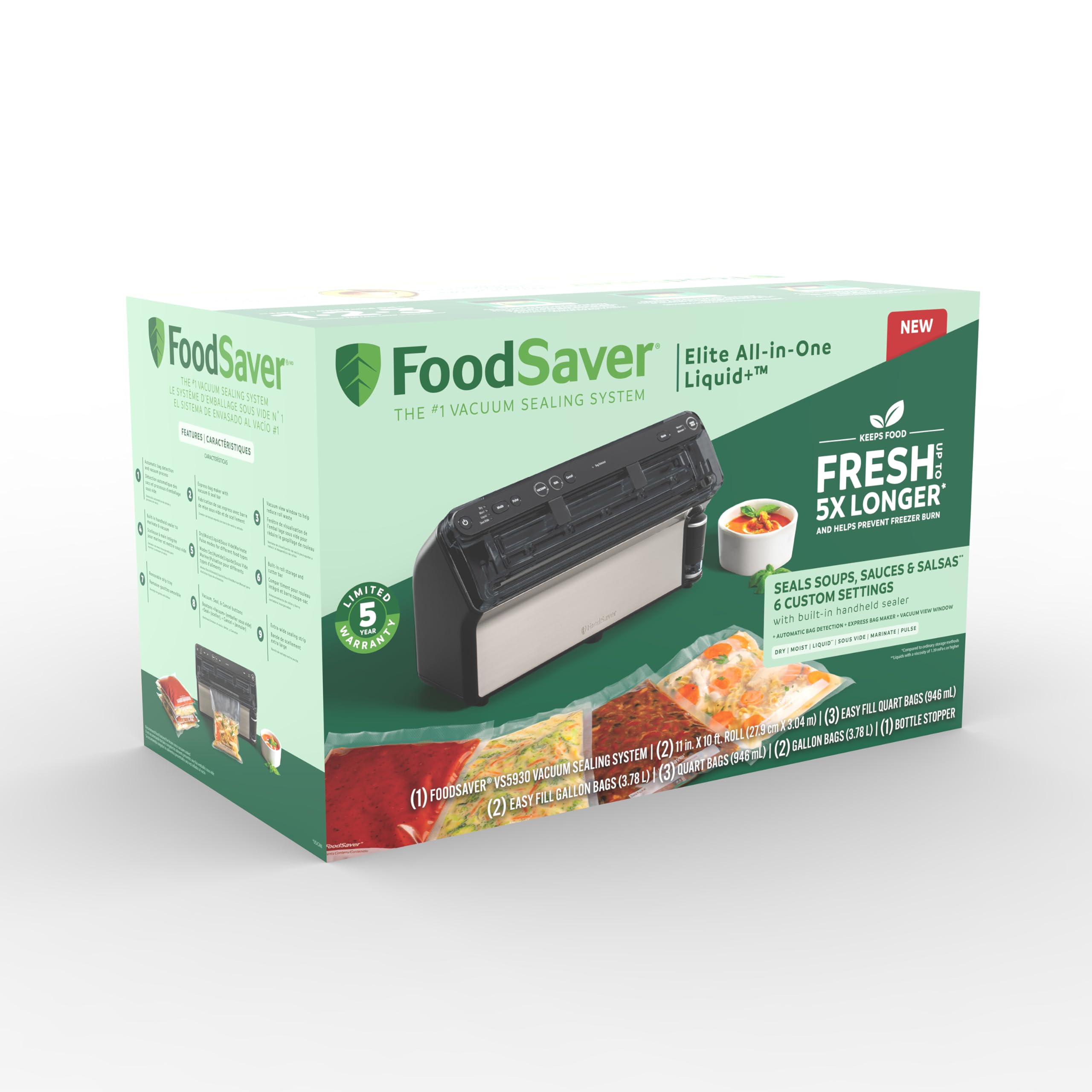 FoodSaver® Elite All-in-One Liquid+™ Vacuum Sealer Machine with Bags, Rolls & Accessories - Dark Stainless Steel | Perfect for Meal Prep, Sous Vide & Food Storage