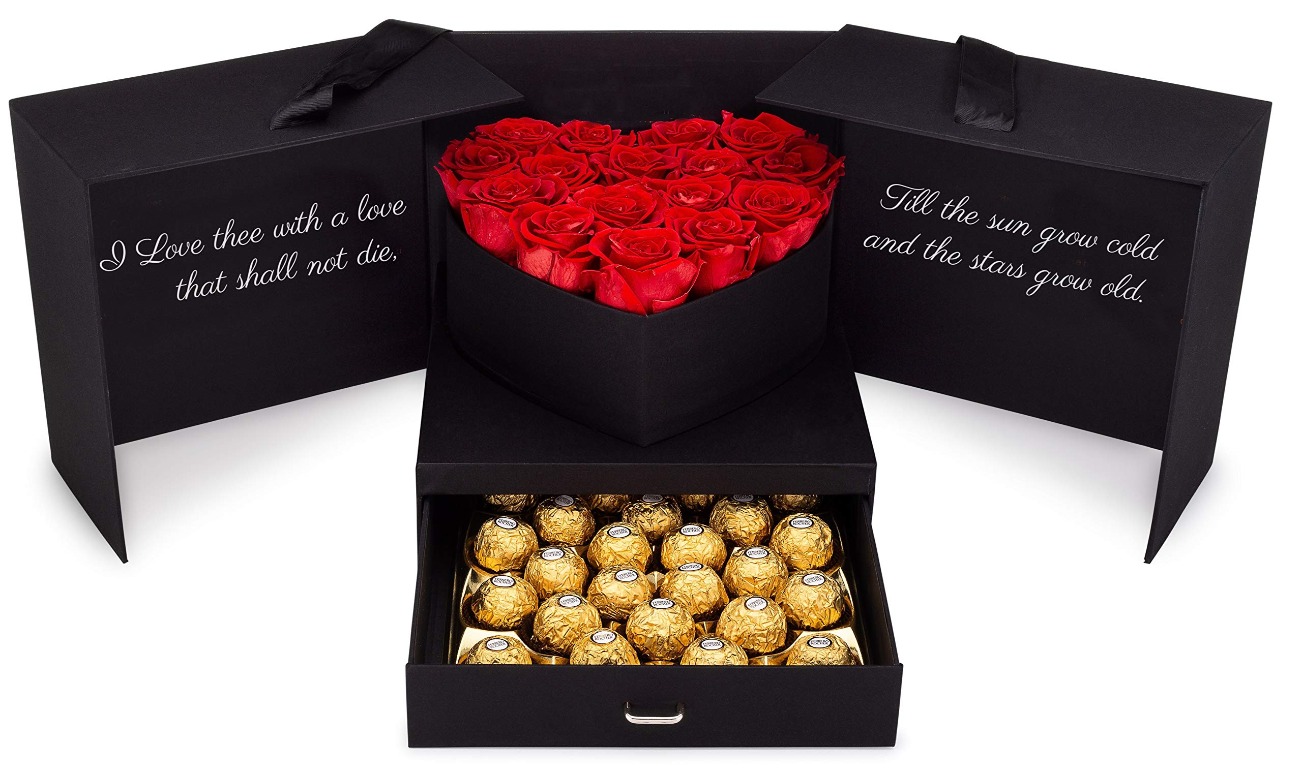 Eternal Red Roses & Hazelnut Chocolates Gift Box - Luxury Preserved Roses Romantic Gift Basket for Valentine's Day, Anniversary & Special Occasions