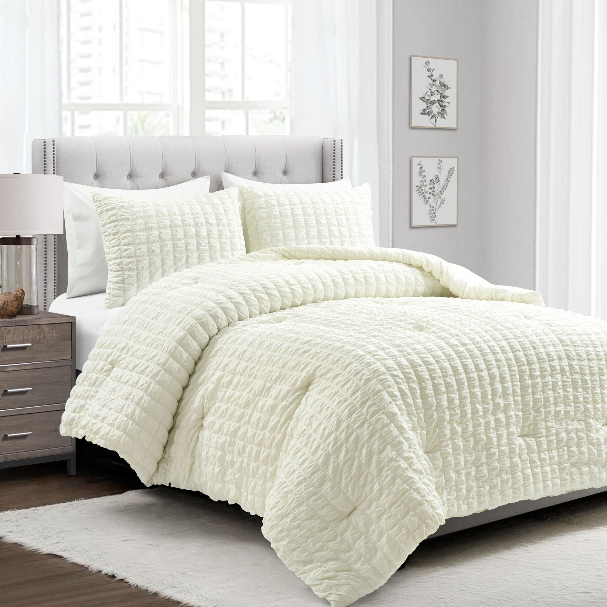 Luxury Crinkle Textured Dobby Comforter Set - Queen Size Bedding with Pillow Shams - Soft & Breathable for All Seasons - Perfect for Master Bedroom, Guest Room & Cozy Home Decor