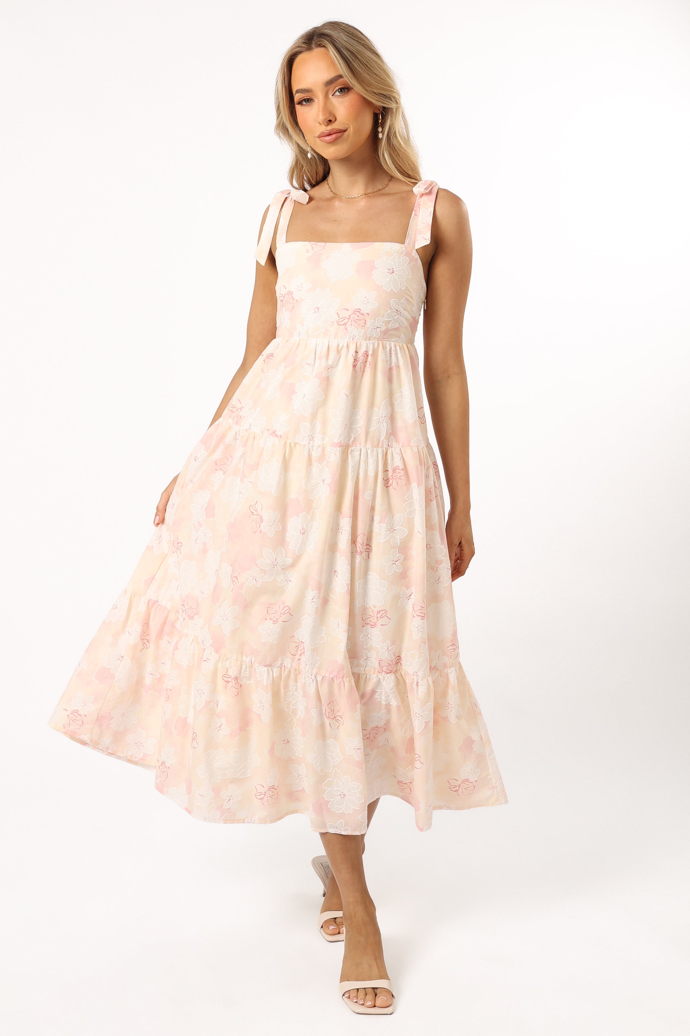 Andi Midi Dress - Pink & White Floral Print Summer Dress for Women | Casual, Office & Party Wear | Perfect for Beach, Wedding & Date Nights