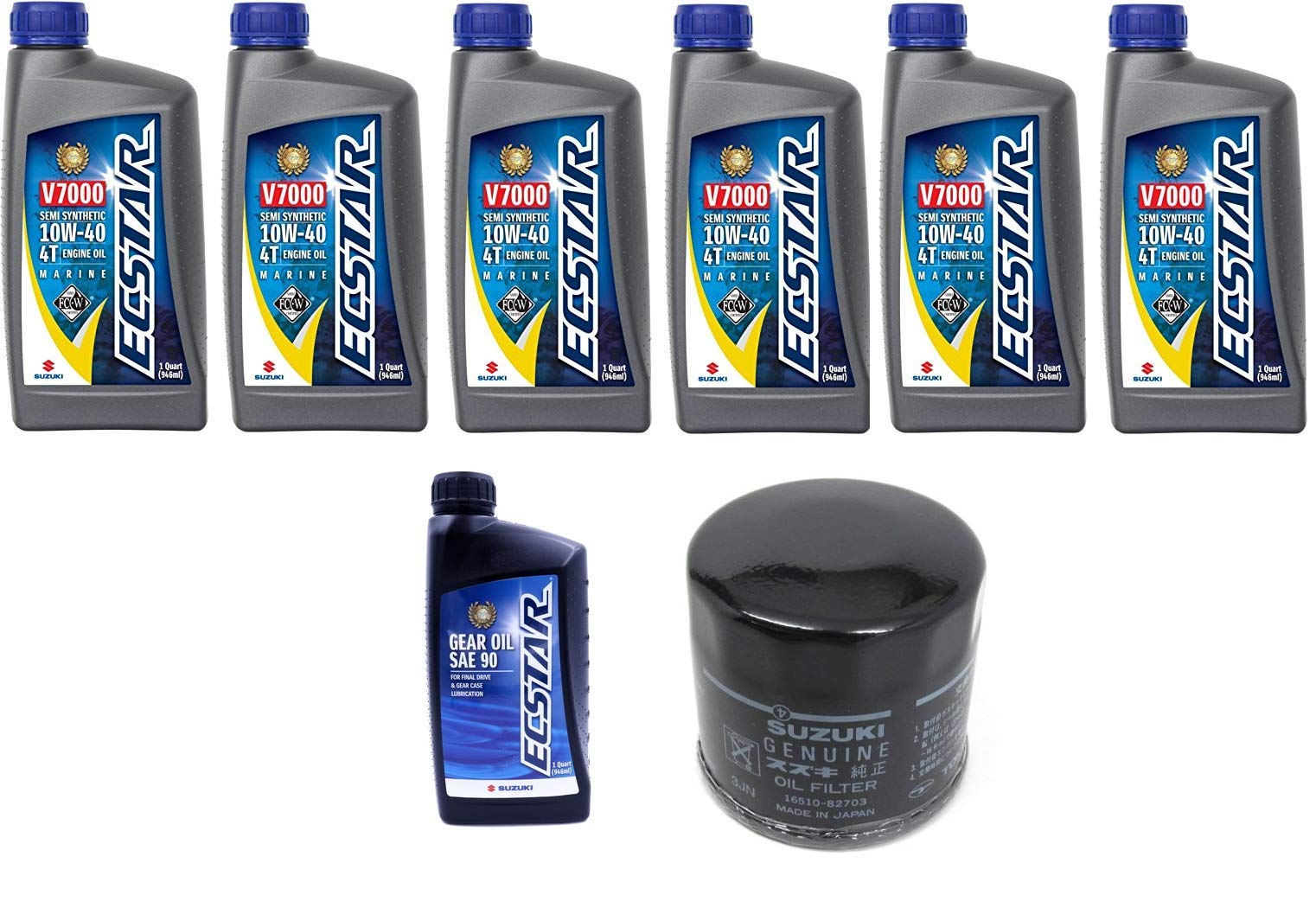 Suzuki DF70A Oil Change Kit - 6 Quarts Oil, 16510-61A31 Filter & 1 Quart SAE-90 Hypoid Gear Oil for Lower Unit | Complete Marine Engine Maintenance Solution for Boats, Yachts & Watercraft