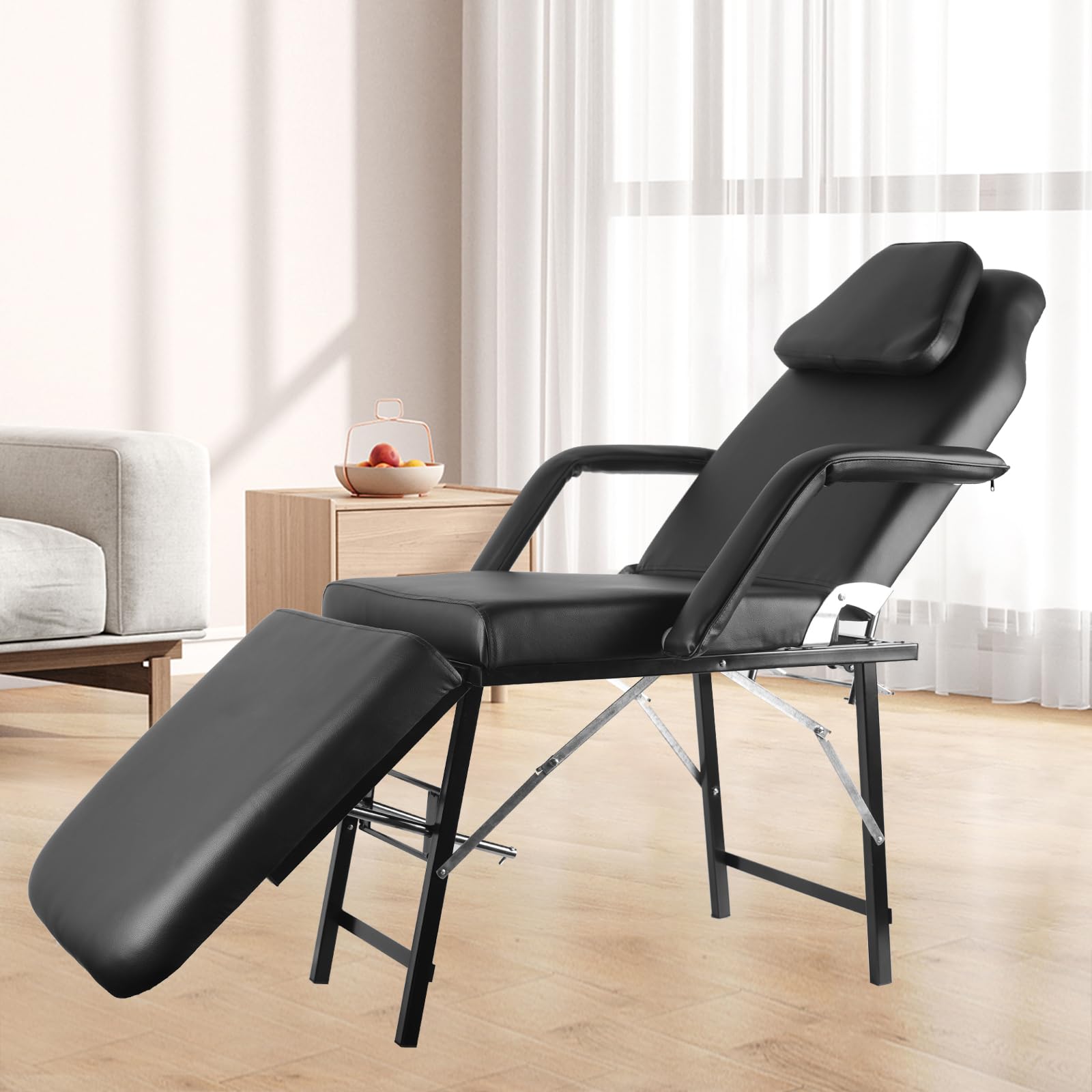 Portable Foldable Tattoo Chair with Storage Bag - Adjustable Massage Bed 73 Inch for Tattoo Salon, Beauty Spa & Facial Treatments - Removable Headrest & Armrest - Easy to Carry & Store - Perfect for Professional Tattoo Artists, Estheticians & Mobile Beauty Services