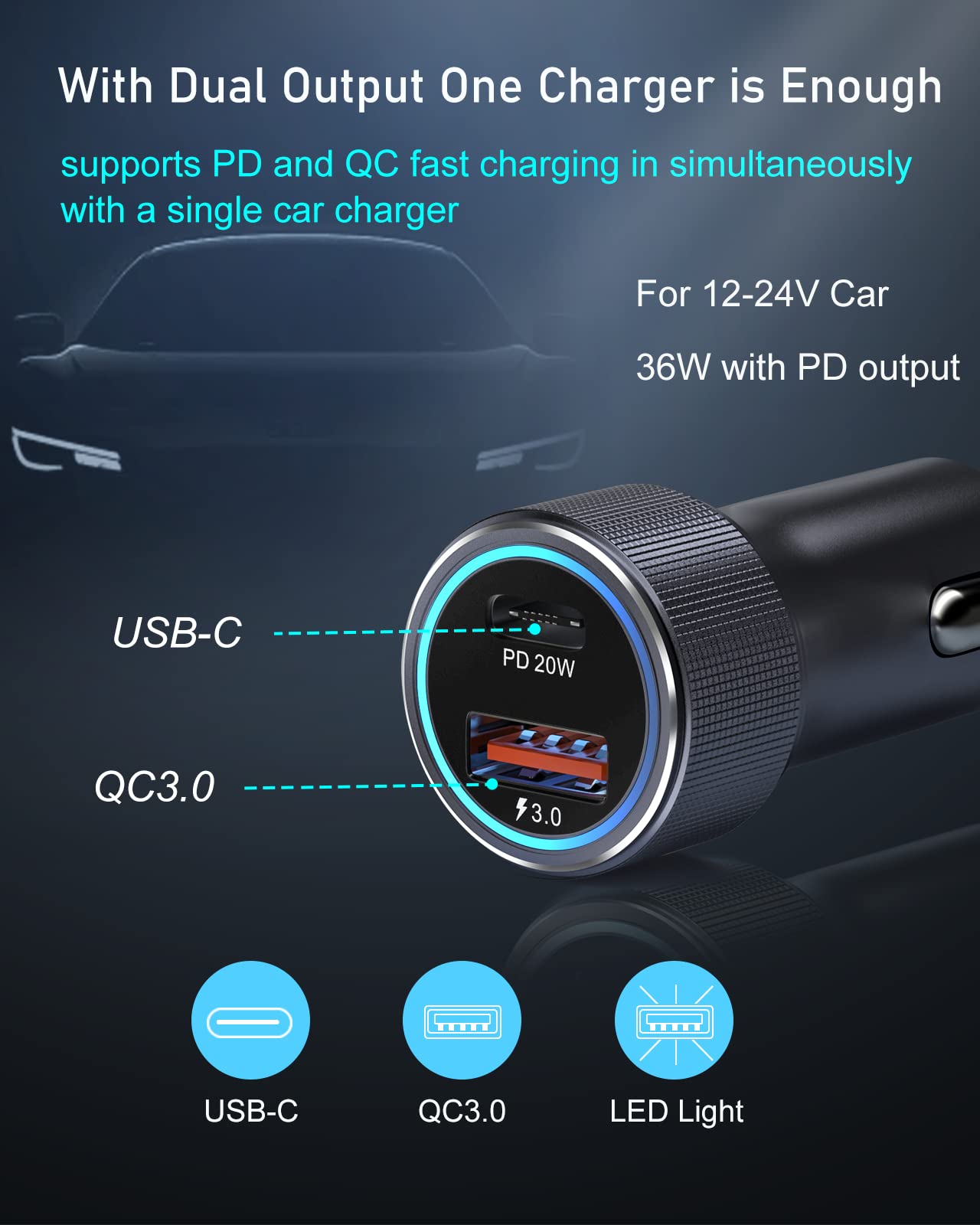 2 Pack USB C Car Charger - Eversame All-Metal Dual QC PD3.0 38W Fast Charging Adapter for iPhone 16 Pro Max/15, Samsung Galaxy S23/S22, iPad Pro - Perfect for Road Trips & Long Commutes