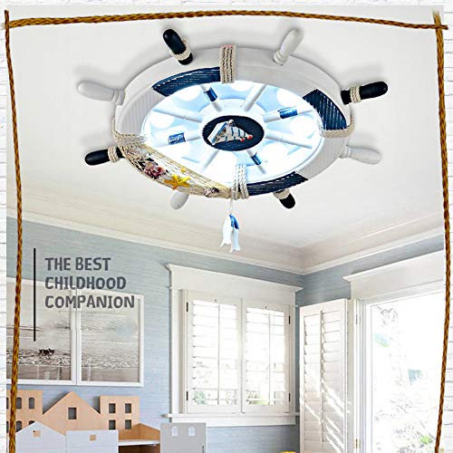 Nautical 8-Bulb LED Flush Mount Ceiling Light with Wood Shade - Modern Flushmount Lighting for Boys Room, Kids Bedroom & Kindergarten - White | Perfect for Coastal, Nautical or Children's Themed Decor