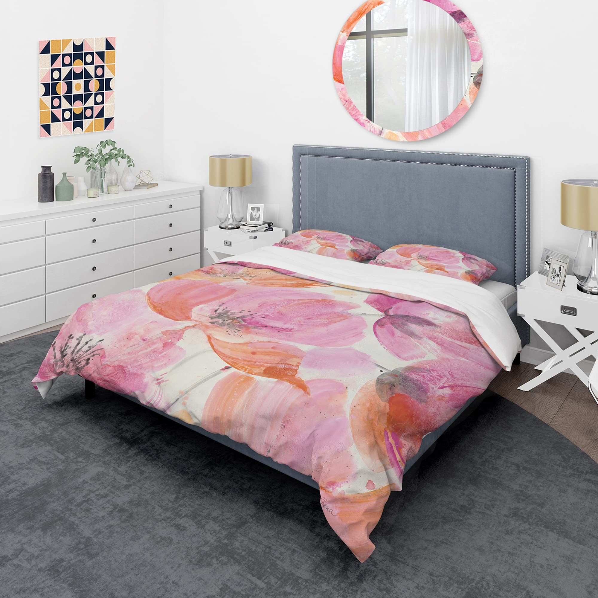 DesignQ Shabby Flower III Shabby Chic Duvet Cover Set - Pink Floral Twin Bedding (3-Piece) for All Seasons | Perfect for Boho Bedroom Decor & Guest Room Styling
