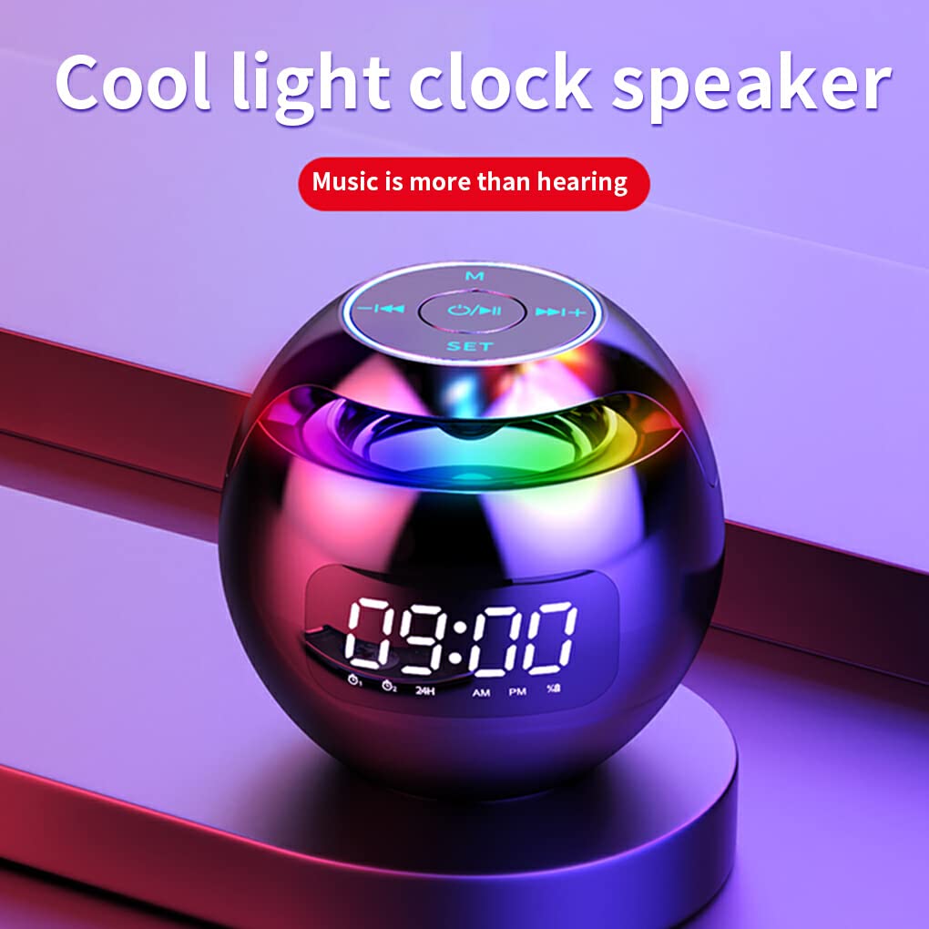 SUIOPPYUW Wireless Bluetooth Speaker with Stereo Sound, LED Light, Alarm Clock & Hands-Free Calling - Portable Home & Outdoor Music Accessories (Black) | Perfect for Parties, Travel & Bedroom Use